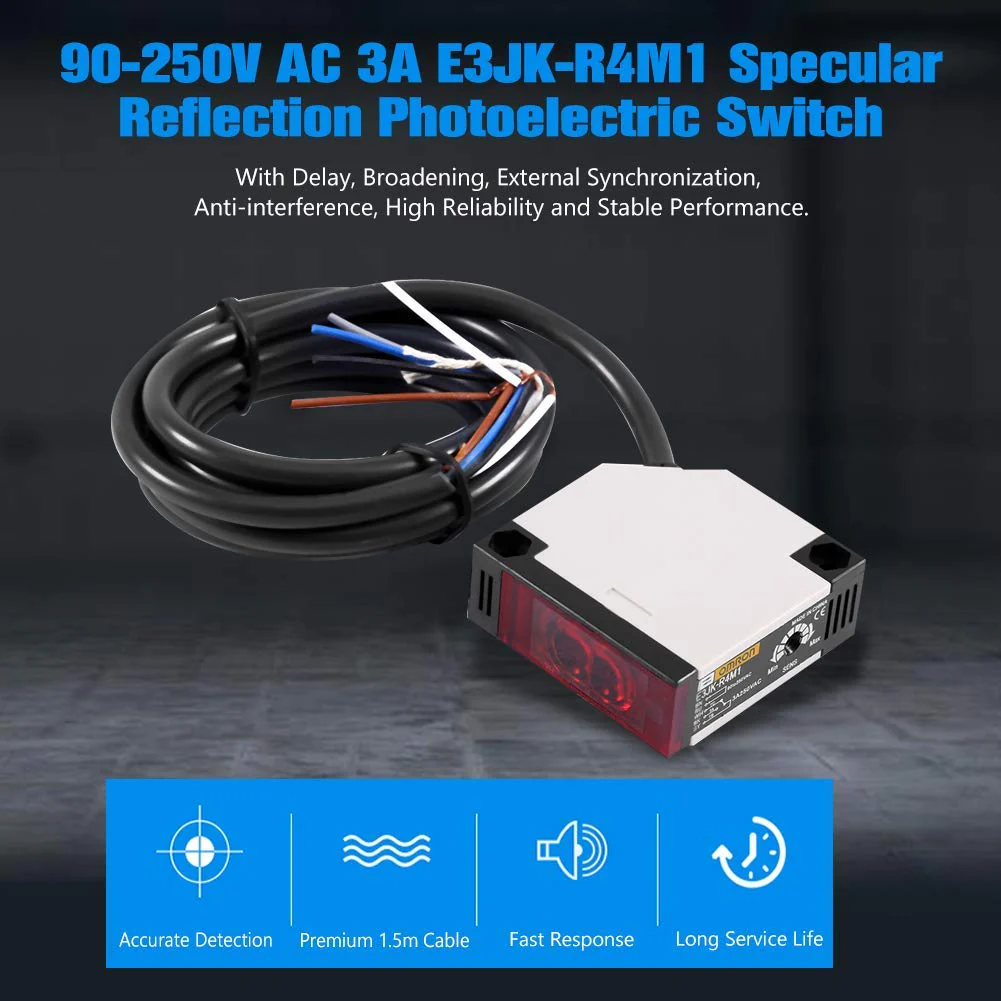 Keenso Photoelectric Switch, E3JK-R4M1 Reflection Photoelectric Sensor AC 90-250V 3A Photoelectric Sensor Reflection Photoelectric Switch (2 Set) - Image 2