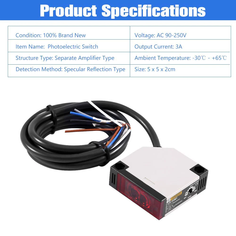 Keenso Photoelectric Switch, E3JK-R4M1 Reflection Photoelectric Sensor AC 90-250V 3A Photoelectric Sensor Reflection Photoelectric Switch (2 Set) - Image 7