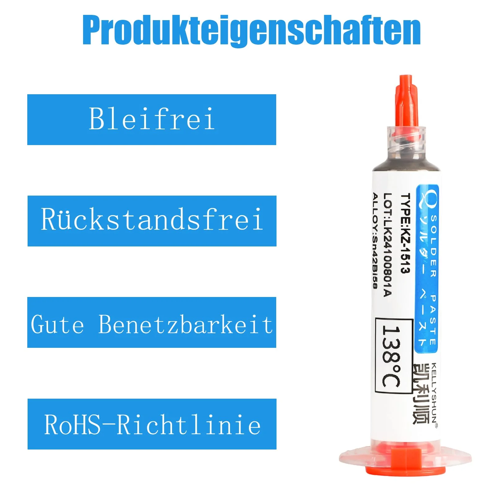 KELLYSHUN Flux Soldering, Soldering Paste and Desoldering Wire, No-Clean Rosin Soldering Flux (Pack of 1), Sn42%/Bi58% Soldering Paste (1 Piece), 2.5 mm/3 M Desoldering Braid (Pack of 1), for BAG, 3 Piece Set - Image 4