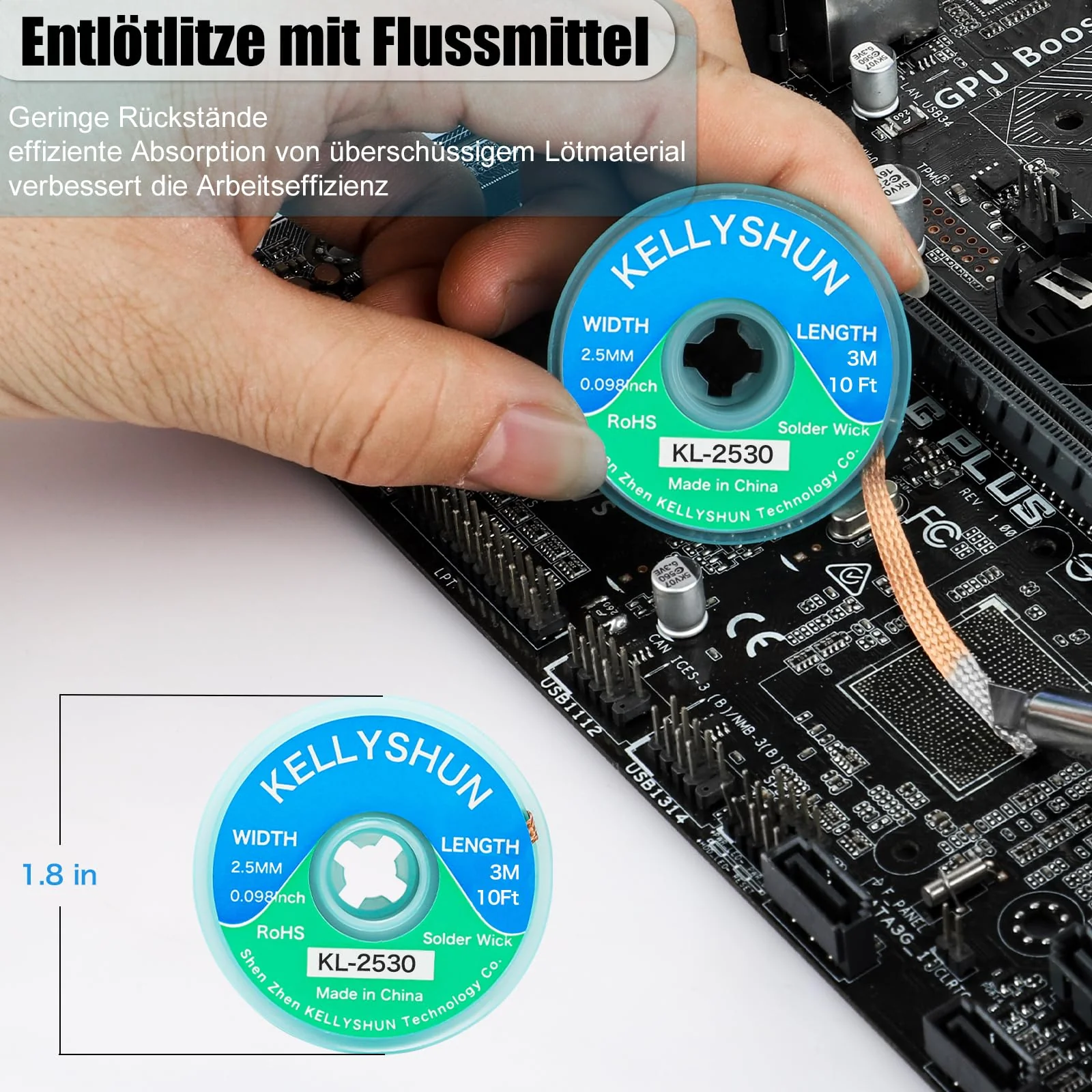 KELLYSHUN Flux Soldering, Soldering Paste and Desoldering Wire, No-Clean Rosin Soldering Flux (Pack of 1), Sn42%/Bi58% Soldering Paste (1 Piece), 2.5 mm/3 M Desoldering Braid (Pack of 1), for BAG, 3 Piece Set - Image 6