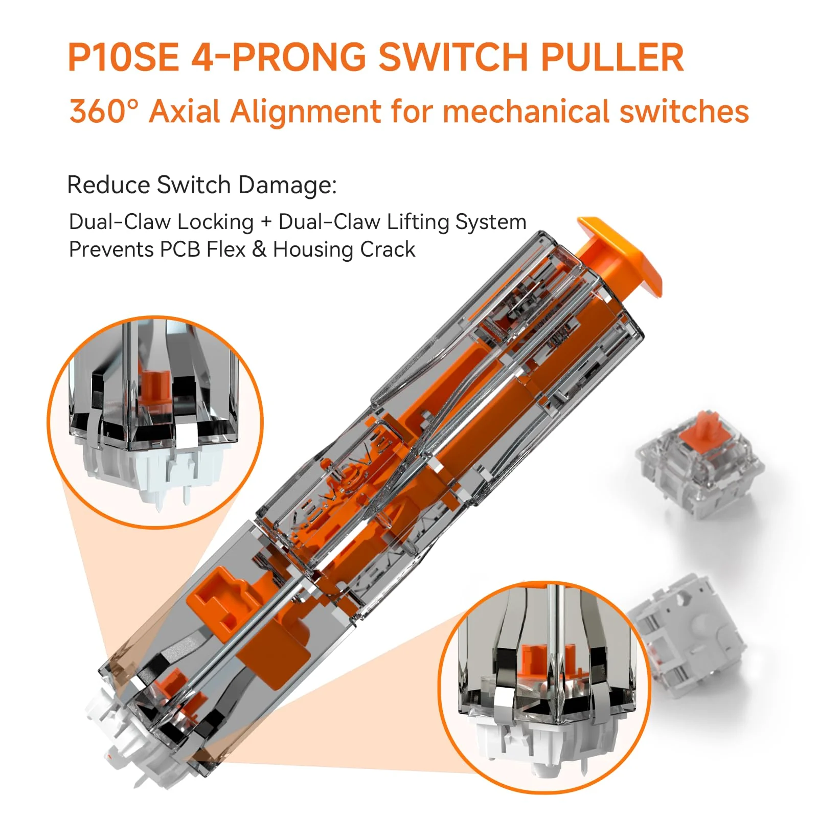 KEMOVE P10SE SwitchPuller for Hot-Swappable Mechanical Gaming Keyboard Black Translucent & Vivid Orange Center - Image 2