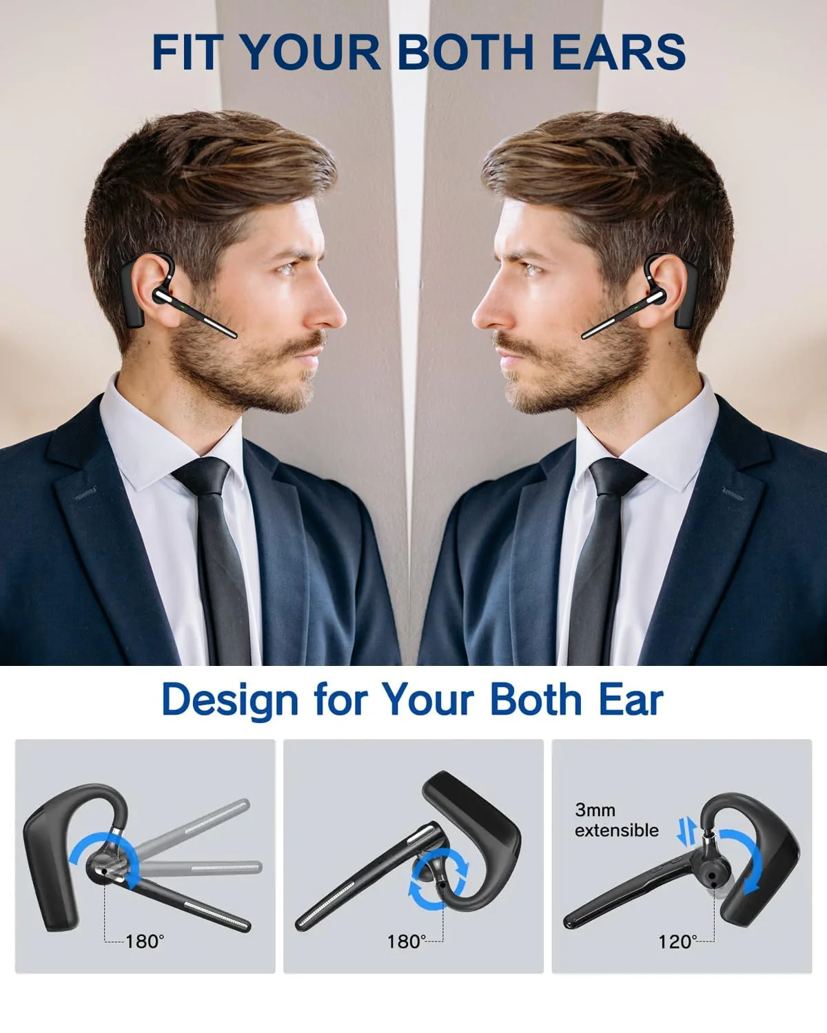 Kendir Bluetooth Headset V5.4, Wireless Bluetooth Earpiece with CVC8.0 Dual Mic Noise Cancelling 110 Hours Talktime for Cell Phone/iPhone and Android Headphones for Trucker/Driver/Business - Image 4