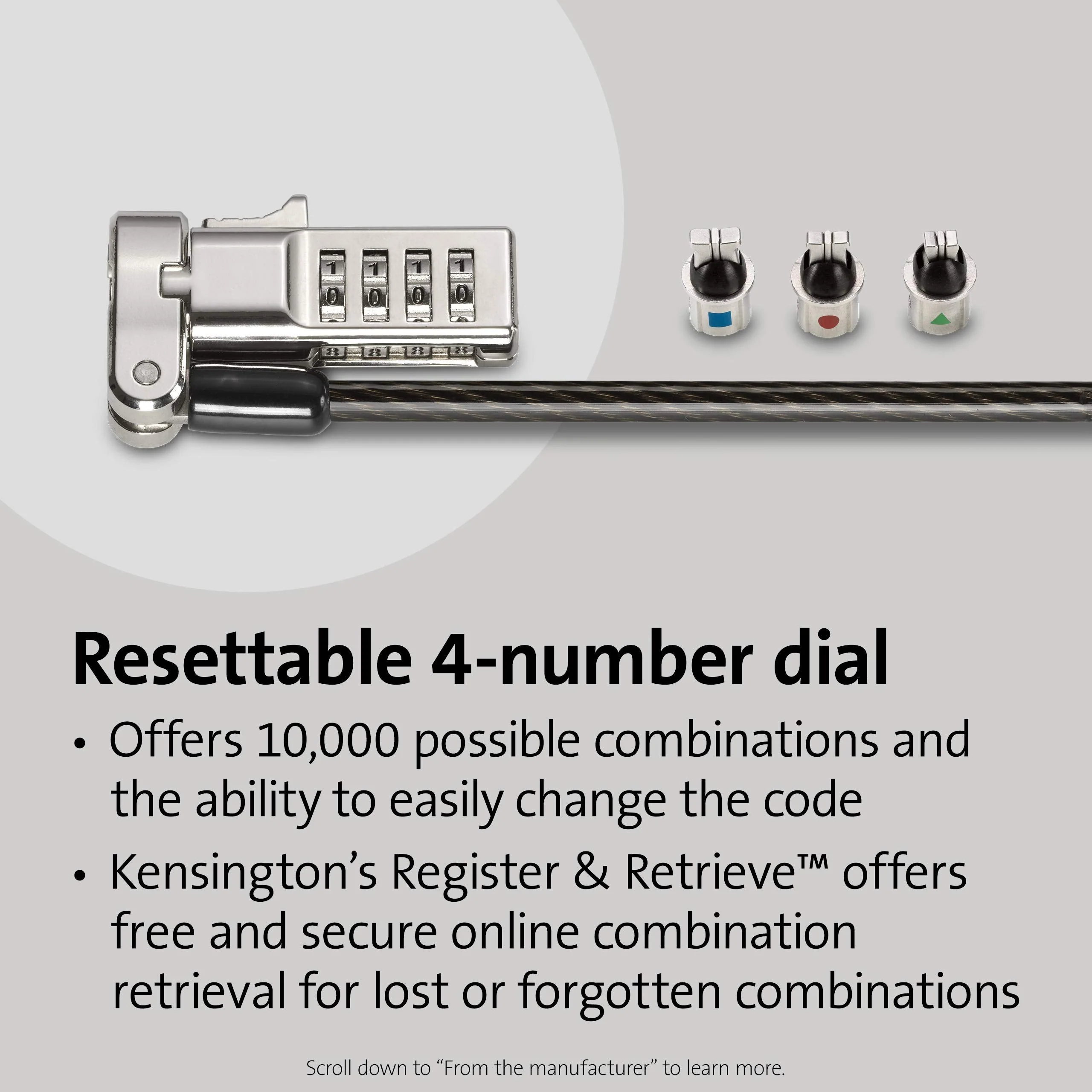 Kensington Universal 3-in-1 Combination Laptop Lock - resettable Version (K62316WW) - Image 3