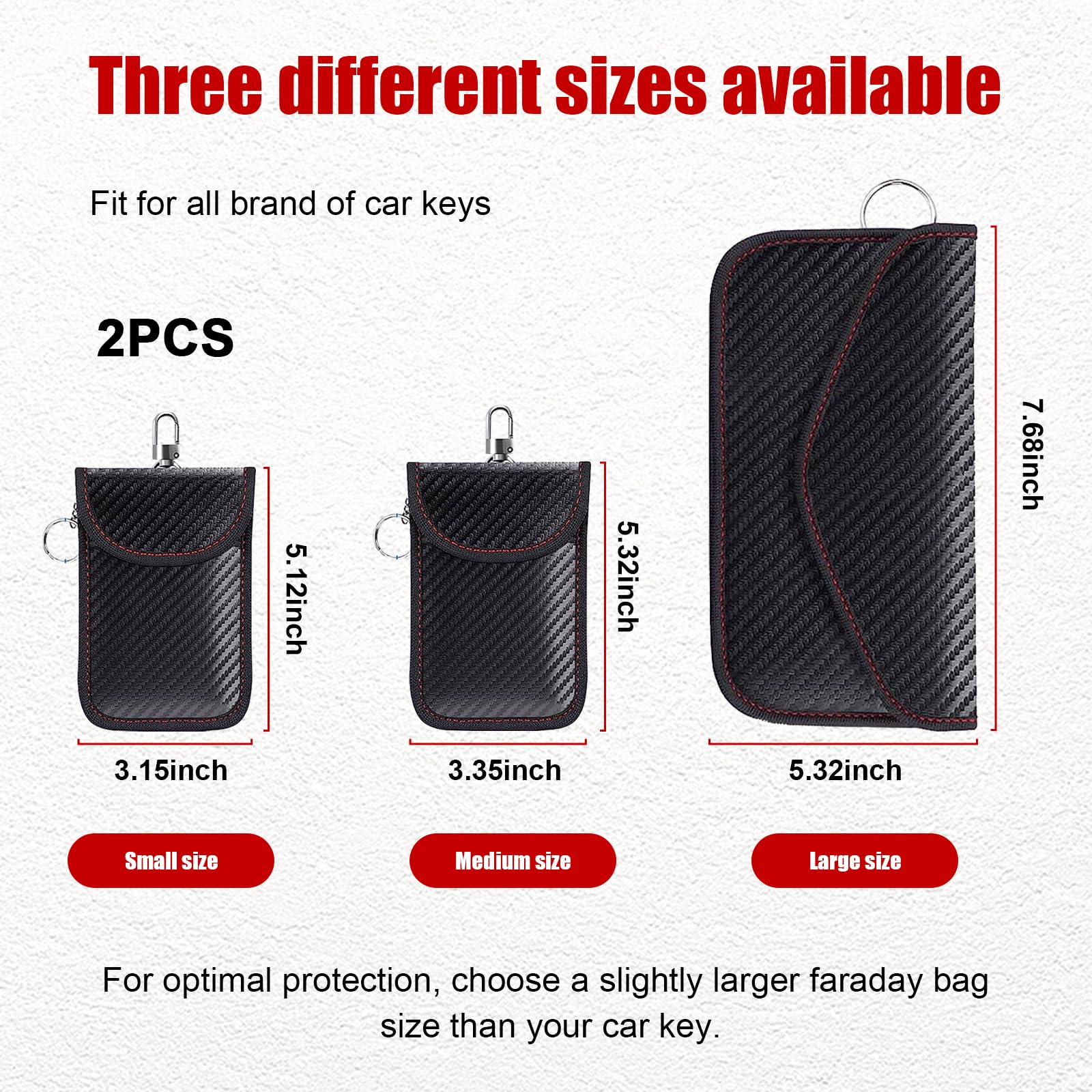 Kewucn 2 Pack Faraday Bag for Key Fob, RFID Signal Blocking Key Fob Protector and Anti-Hacking Faraday Cage, Carbon Fiber Anti-Theft Car Keys Faraday Pouch, Premium Car Key Safe Protector (Small) Small (3.15×5.12 inches) - Image 2