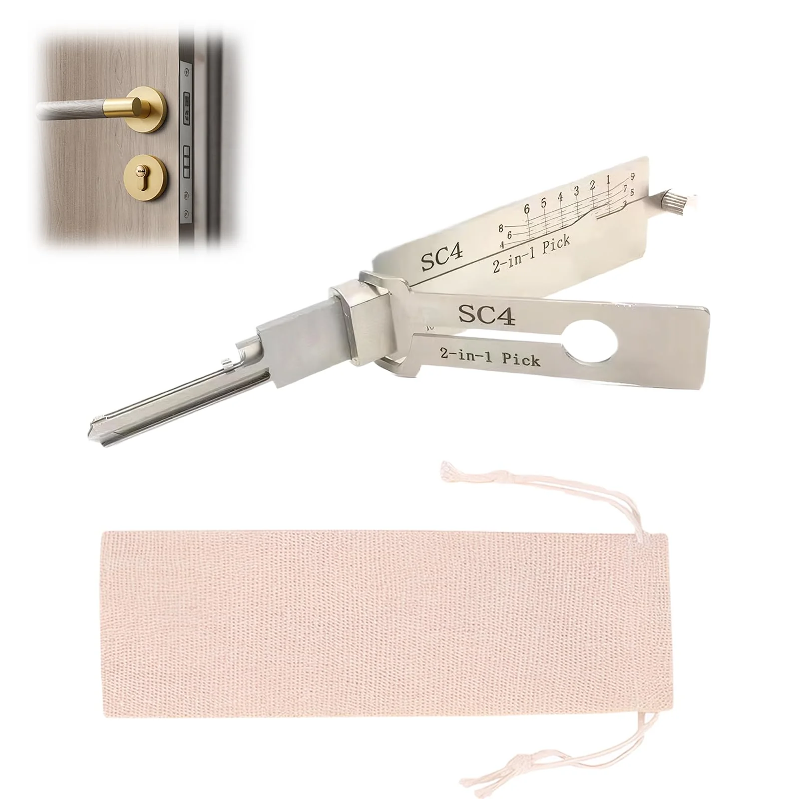 Key Decoder Made of Stainless Steel, Key Decoder Master Key Decoder, SC4 Stainless Steel Key Decoder Auto Lock Pick Stainless Steel Master Key Decoder with Storage Bag for Door Locks