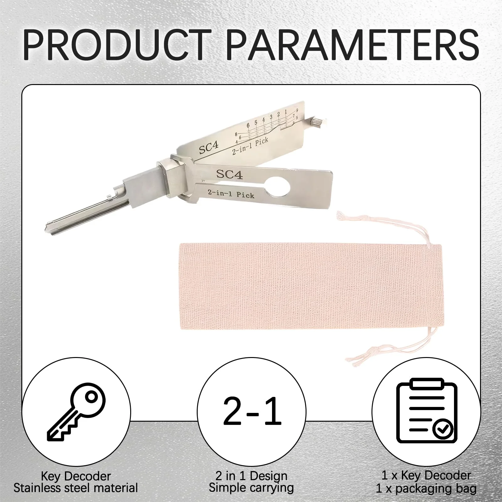 Key Decoder Made of Stainless Steel, Key Decoder Master Key Decoder, SC4 Stainless Steel Key Decoder Auto Lock Pick Stainless Steel Master Key Decoder with Storage Bag for Door Locks - Image 2