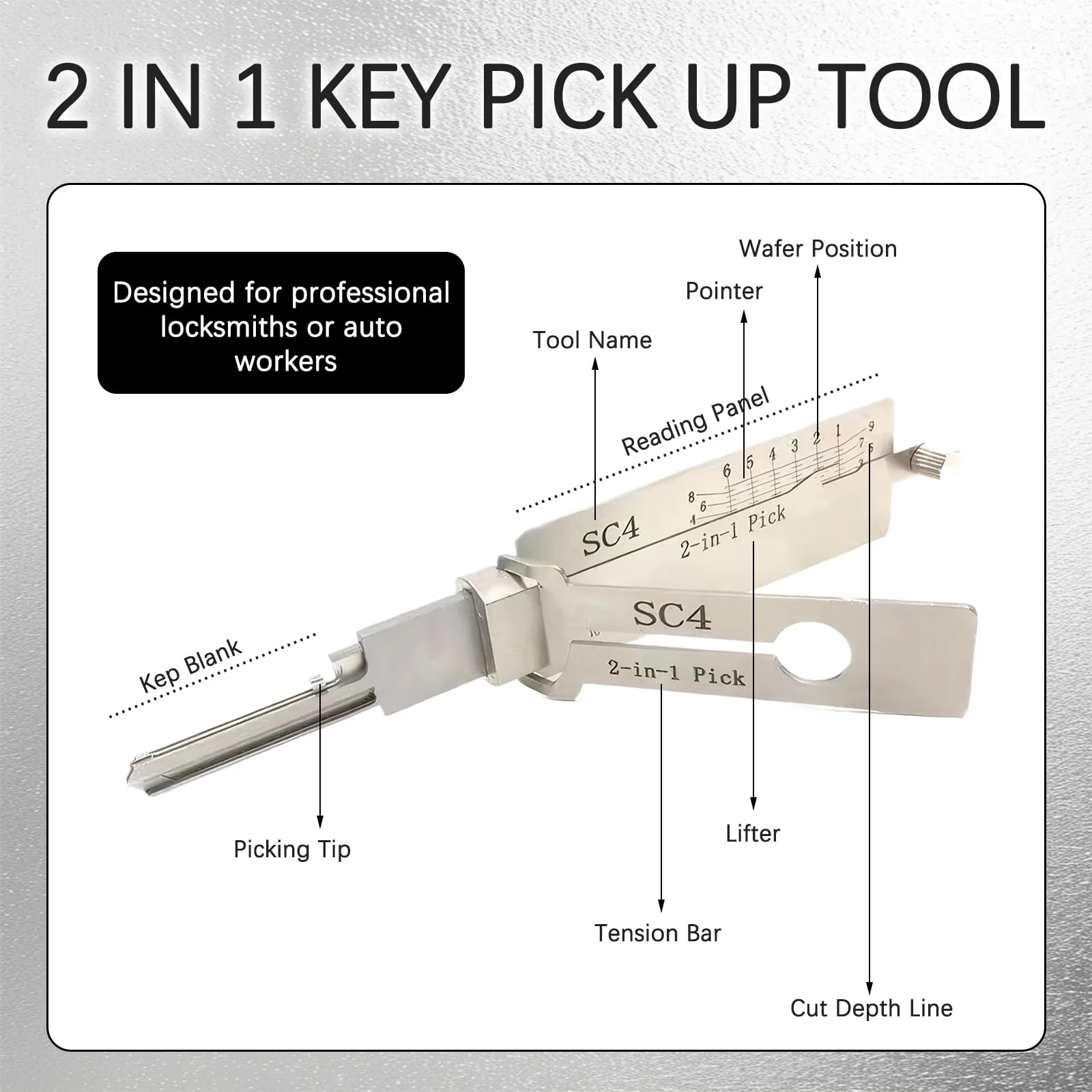 Key Decoder Made of Stainless Steel, Key Decoder Master Key Decoder, SC4 Stainless Steel Key Decoder Auto Lock Pick Stainless Steel Master Key Decoder with Storage Bag for Door Locks - Image 5
