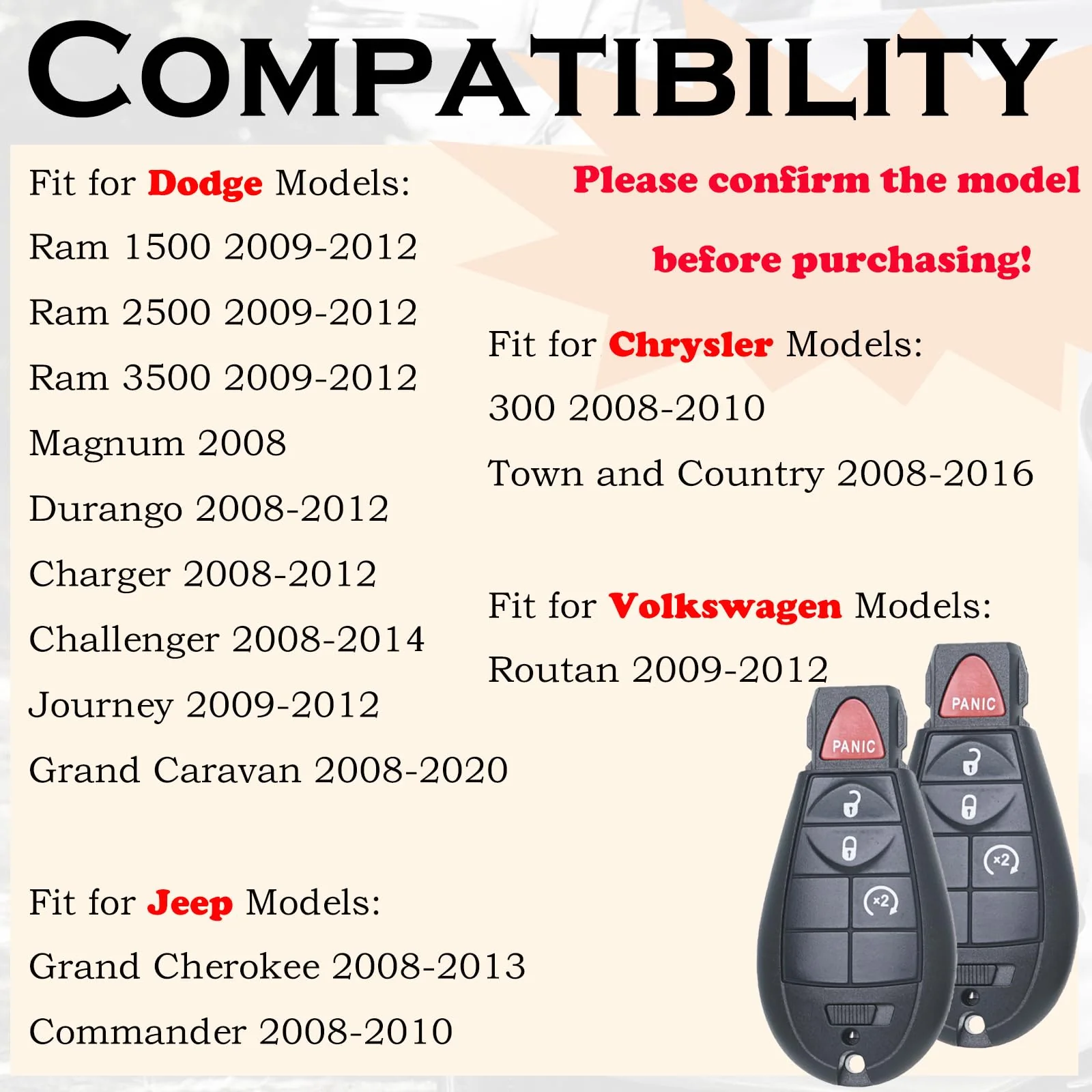 Key Fob FOBIK Keyless Remote Start Replacement Fits for Dodge Ram 1500 2500 2009 2010 2011 2012 Grand Caravan Charger Challenger Durango Journey Jeep Grand Cherokee Commander Chrysler Town Country - Image 2
