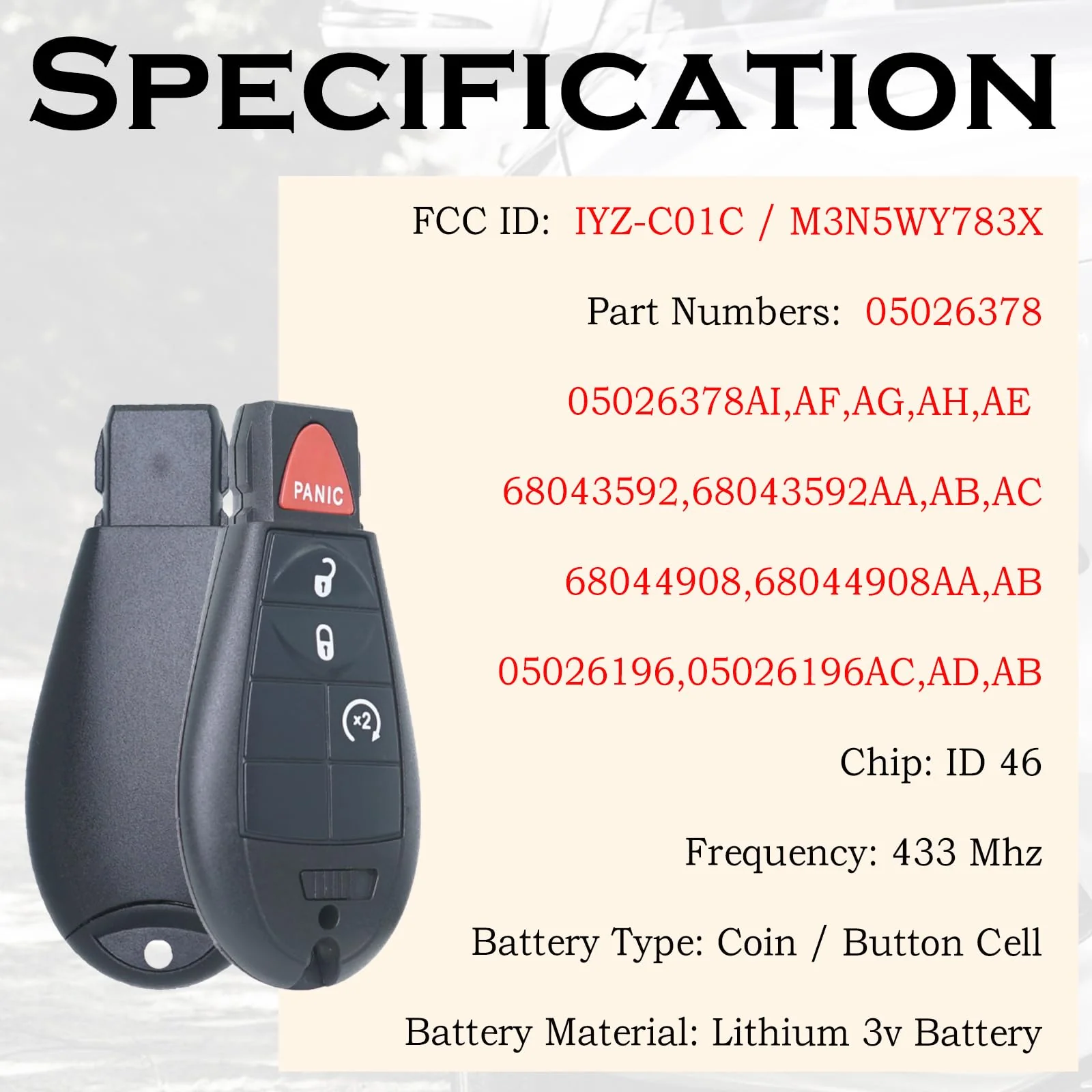 Key Fob FOBIK Keyless Remote Start Replacement Fits for Dodge Ram 1500 2500 2009 2010 2011 2012 Grand Caravan Charger Challenger Durango Journey Jeep Grand Cherokee Commander Chrysler Town Country - Image 3