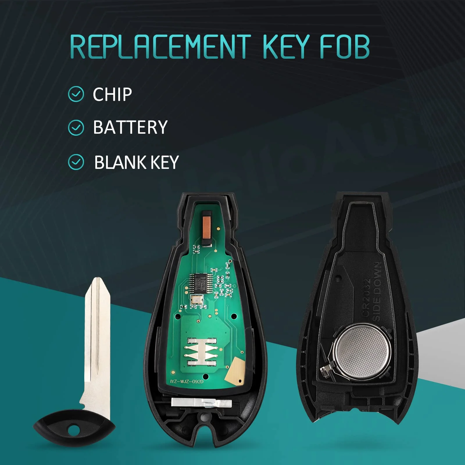 Key Fob for 09-12 Dodge Ram 1500 2500 3500, Fits Jeep Grand Cherokee Key fob Cover, Remote Key Fob Replacement for Durango Journey Charger Challenger. 433 Mhz FCC ID: IYZ-C01C/M3N5WY783X with chip - Image 4