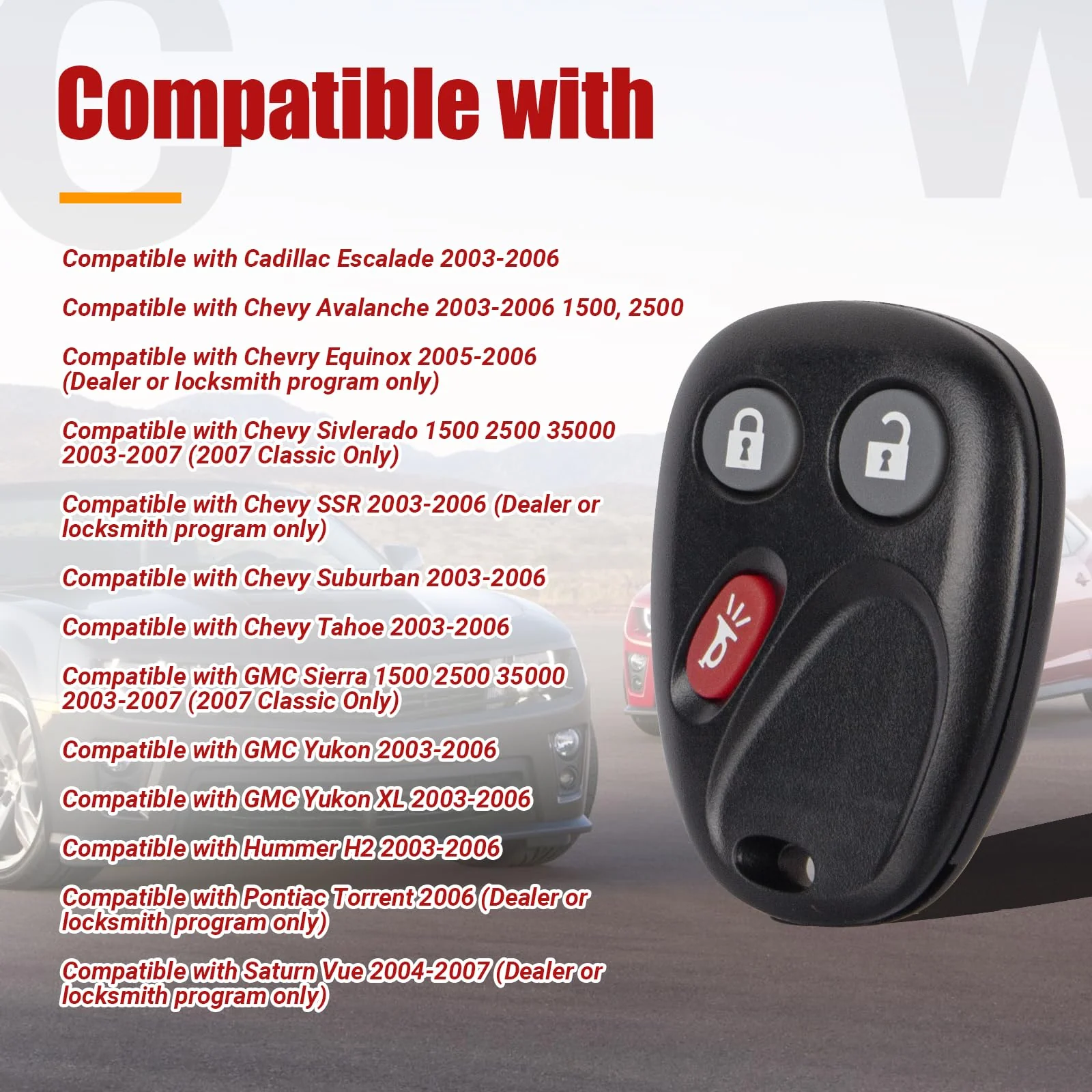 Key Fob Keyless Entry Remote Control Compatible with Chevrolet Chevy Equinox Avalanche Silverado Suburban Tahoe/Cadillac Escalade/GMC/Hummer H2 Car Key Replacement for LHJ011 - Image 2