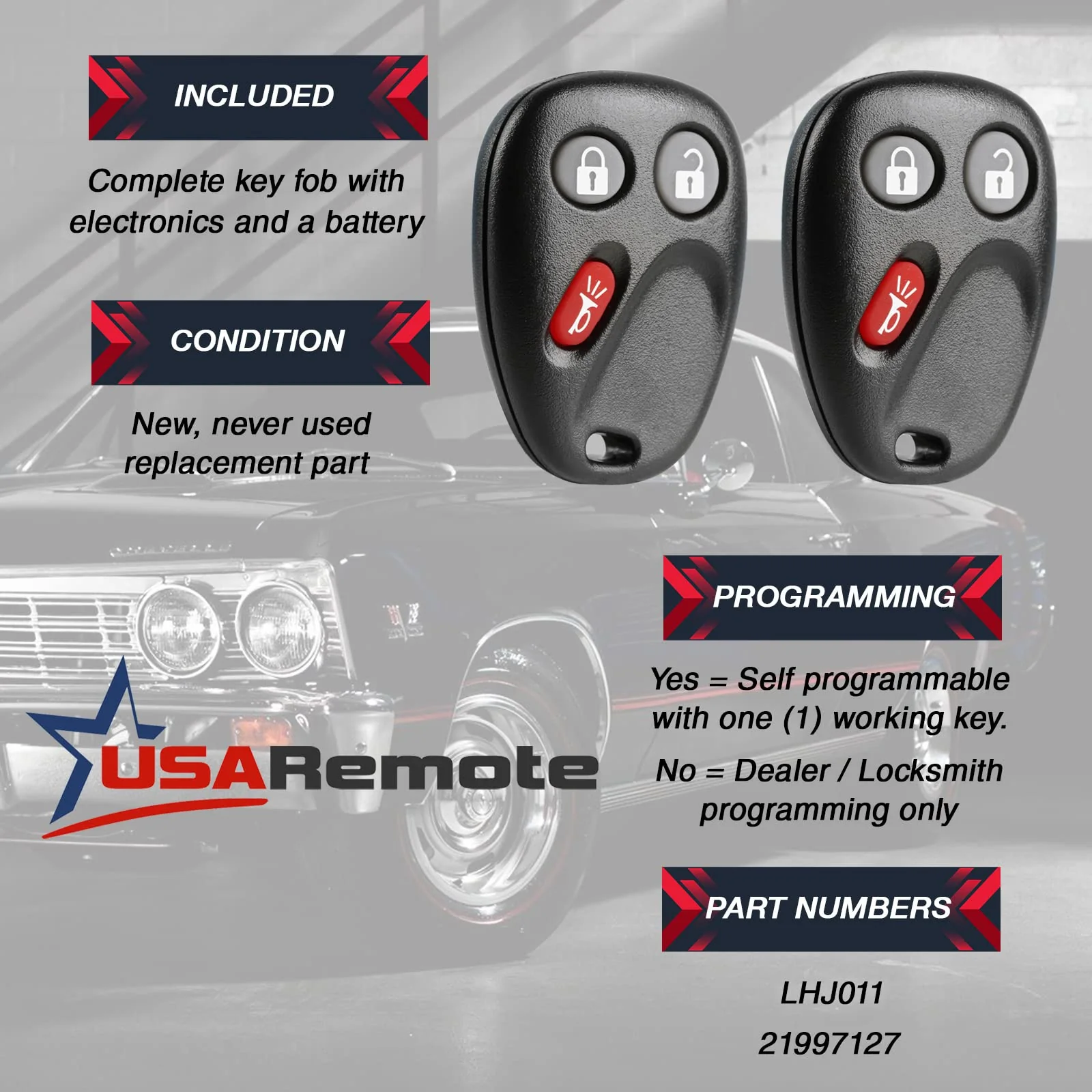 Key Fob Keyless Entry Remote fits 2003-2006 Chevy Tahoe Suburban Silverado Avalanche Equinox SSR / GMC Sierra Yukon / Cadillac Escalade / Hummer H2 / Pontiac Torrent / Saturn Vue (LHJ011), Set of 2 g-lhj [2] - Image 3