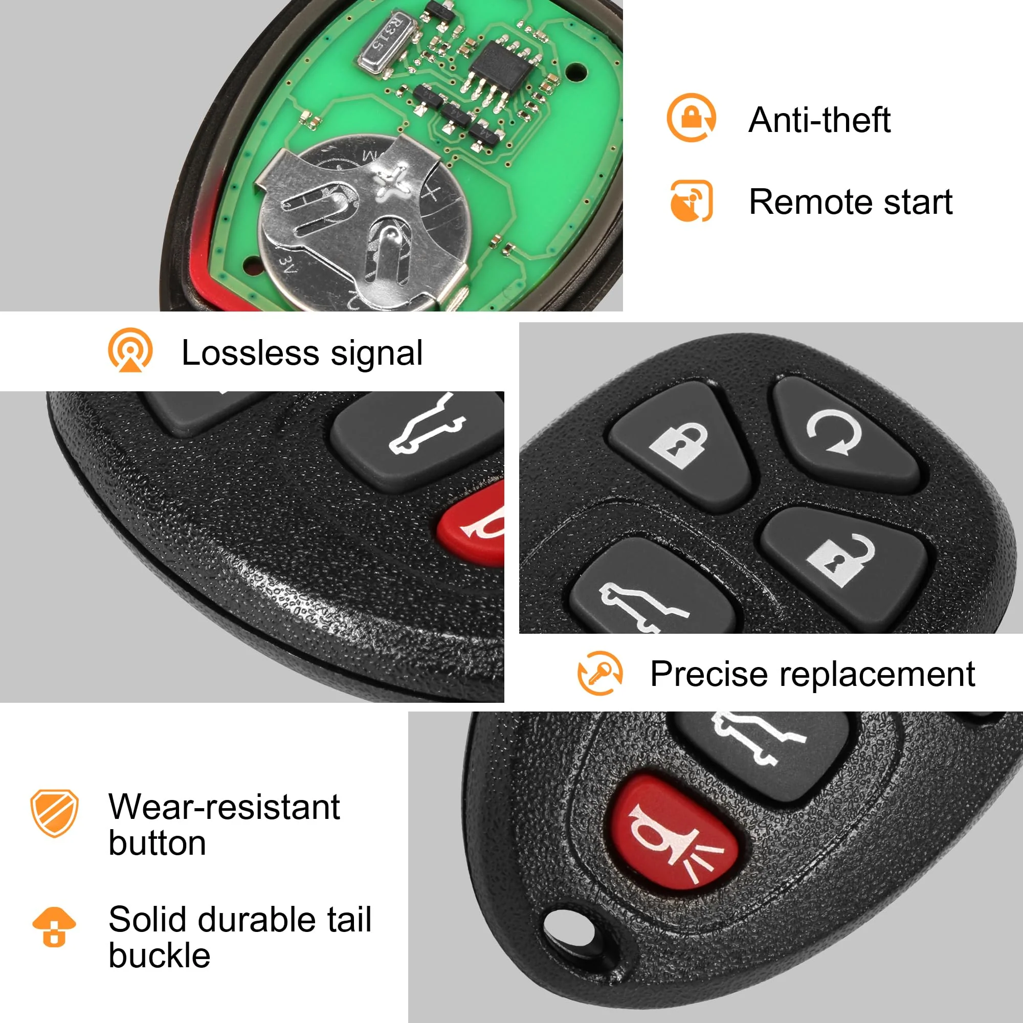 Key Fob, Keyless Entry Remote Start Control Replacement Fits for GMC Acadia 2007-2016 Yukon XL/Chevy Suburban Tahoe Traverse/Cadillac Escalade SRX/Buick Enclave FCC ID: OUC60270, OUC60221, 15913415 5-BTN - Image 5