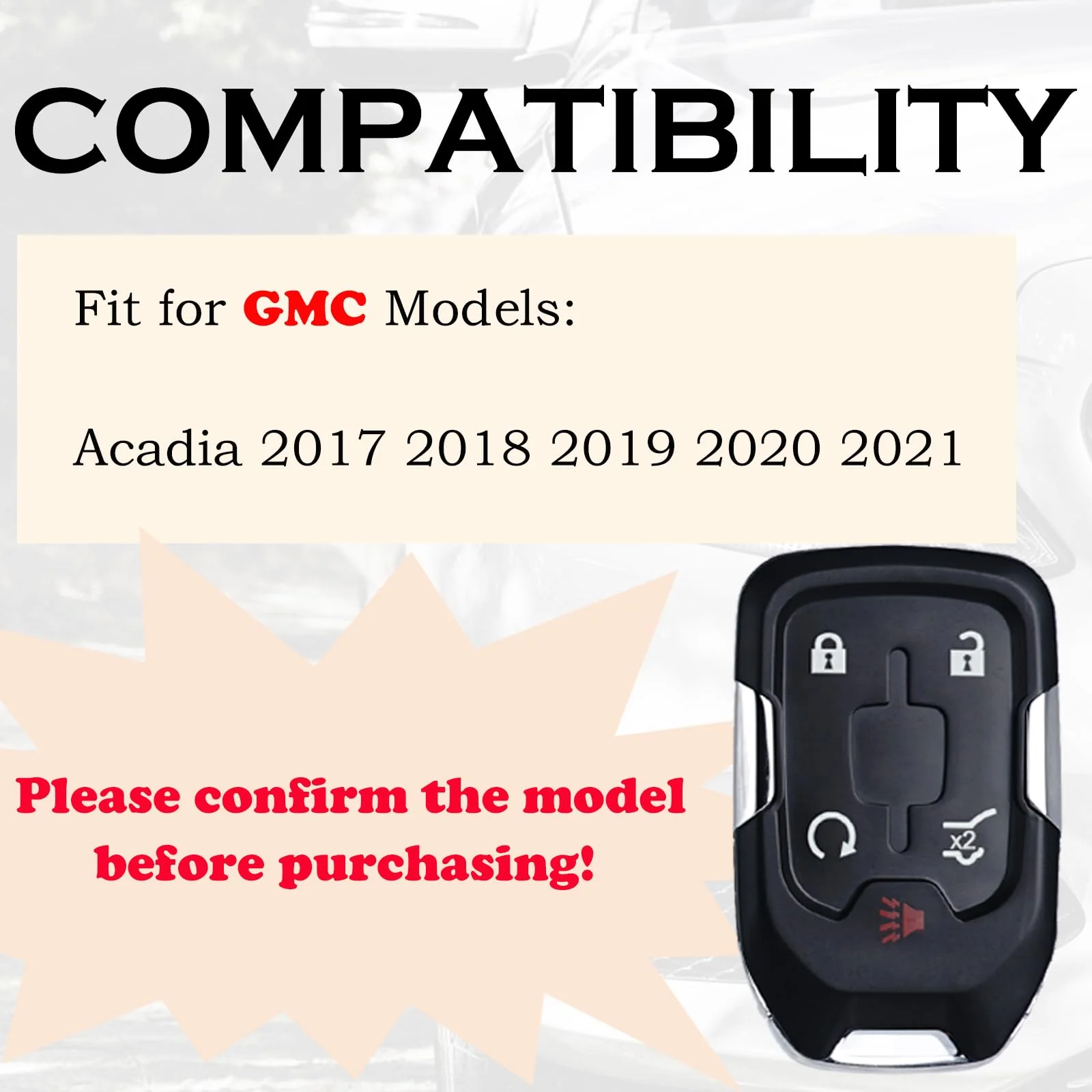 Key Fob Replacement Fits for GMC Acadia 2017 2018 2019 2020 2021 Push Start 5 Button Smart Proximity Keyless Entry Remote Start Control 13508275 HYQ1EA Self-Programmable - Image 2