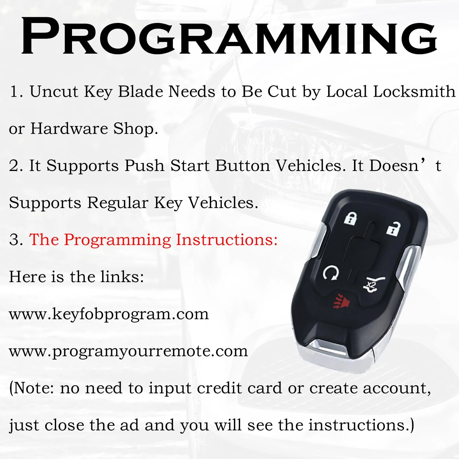 Key Fob Replacement Fits for GMC Acadia 2017 2018 2019 2020 2021 Push Start 5 Button Smart Proximity Keyless Entry Remote Start Control 13508275 HYQ1EA Self-Programmable - Image 4
