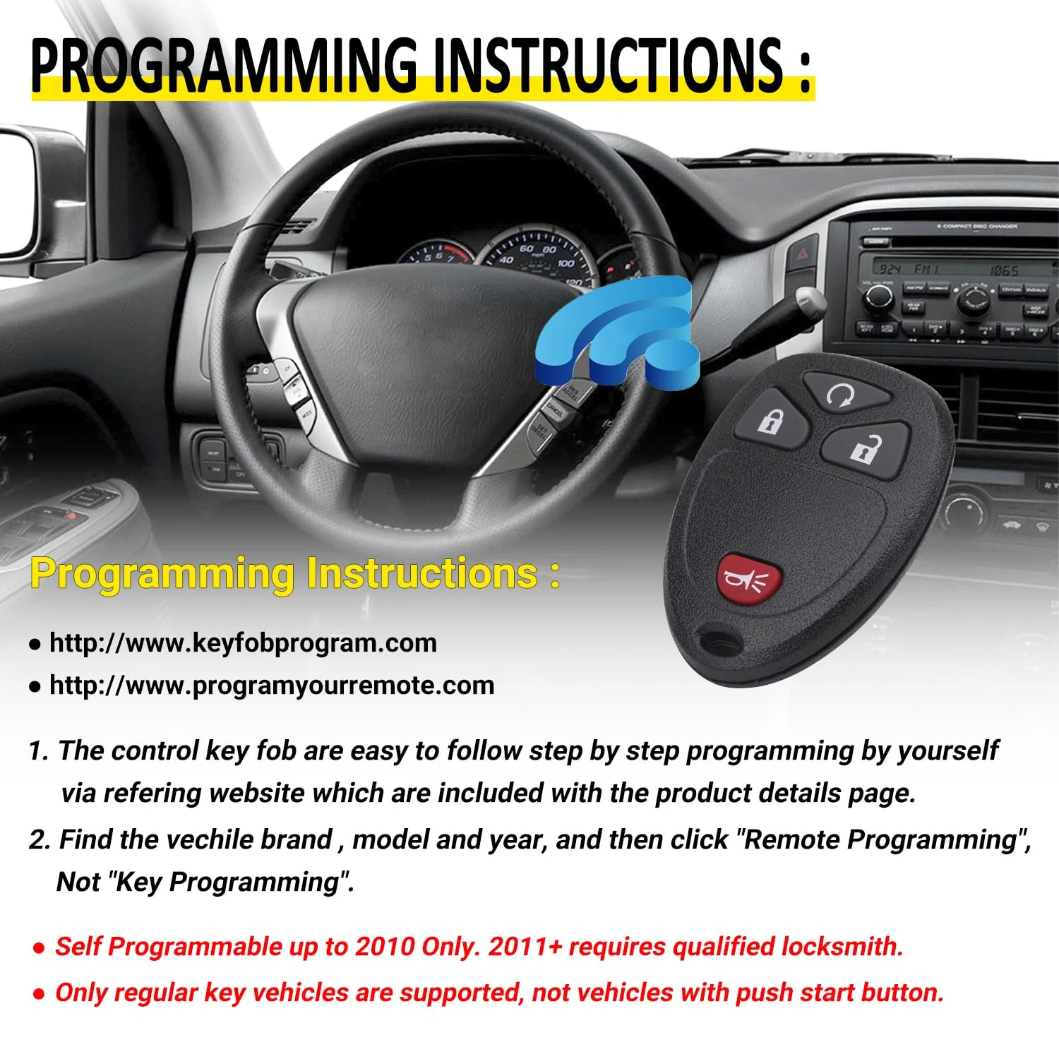 Key Fob Replacement for 2007-2014 Chevy Silverado Suburban Avalanche Tahoe Equinox Traverse Escalade/ 07-13 Gmc Sierra Yukon XL Savana Acadia/ 08-16 Buick Enclave/ 07-10 Saturn Outlook Vue - Image 3