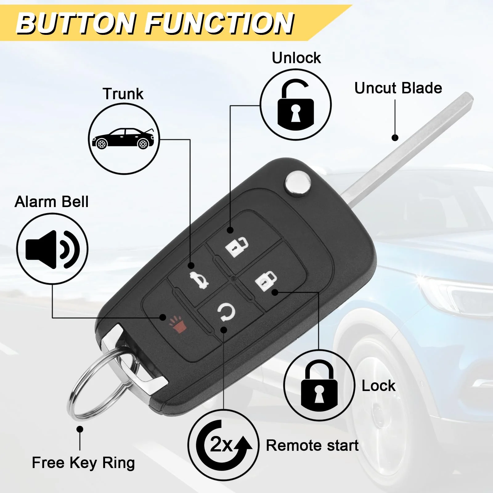 Key Fob Replacement for 2014-2019 Buick Encore/ 10-12 Allure/ 10-16 Lacrosse/ 11-17 Regal/ 12-17 Verano/ 10-19 Chevy Equinox Camaro/ 11-16 Cruze Malibu/ 14-19 Impala/ 12-17 Sonic Keyless,2Pcs - Image 3