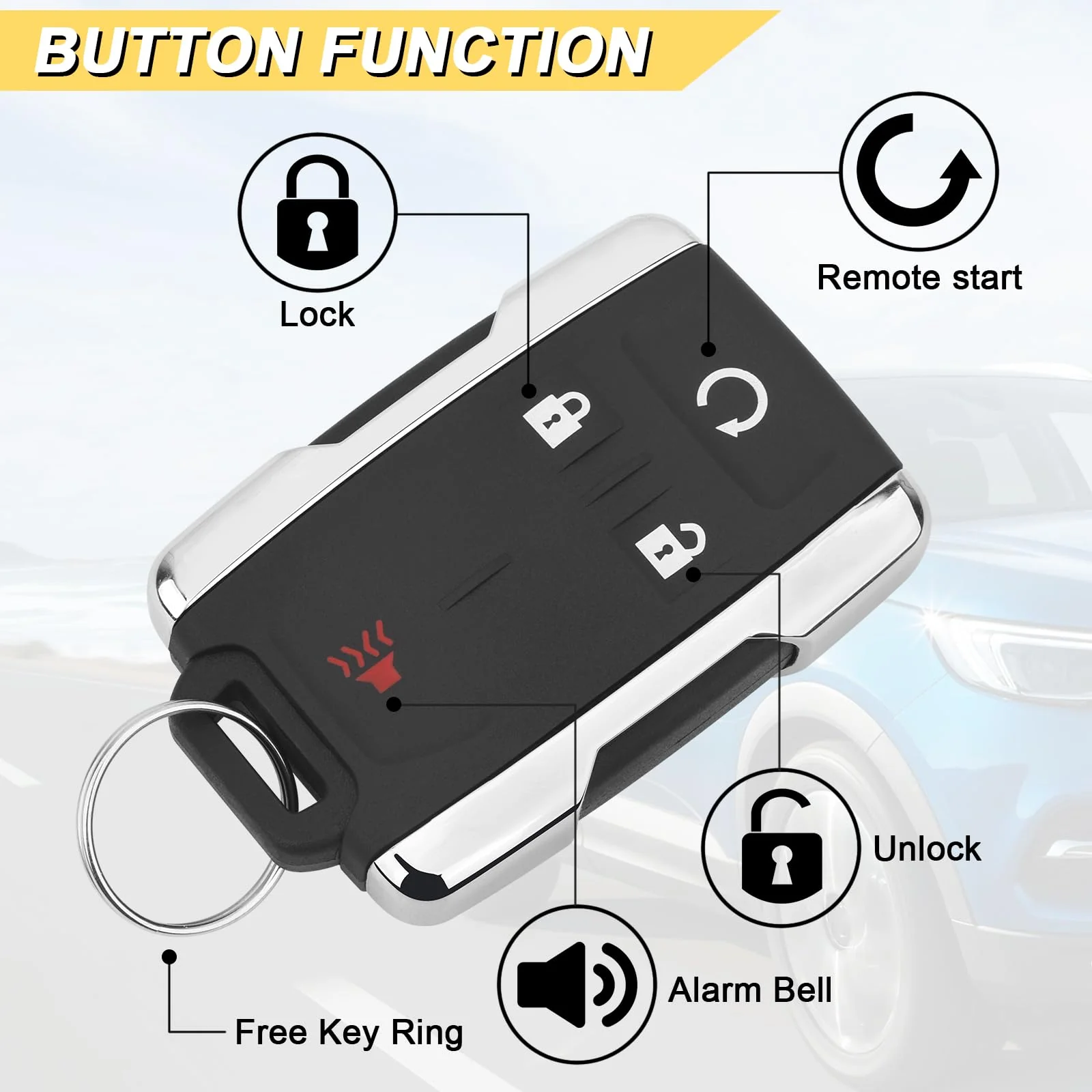 Key Fob Replacement for 2014-2020 Chevy Silverado 1500 2500 3500/15-21 Colorado/ 2015-2021 GMC Canyon/ 14-20 Sierra Car Keyless Entry Remote Control, M3N-32337100, 4 btn, 2Pcs - Image 3