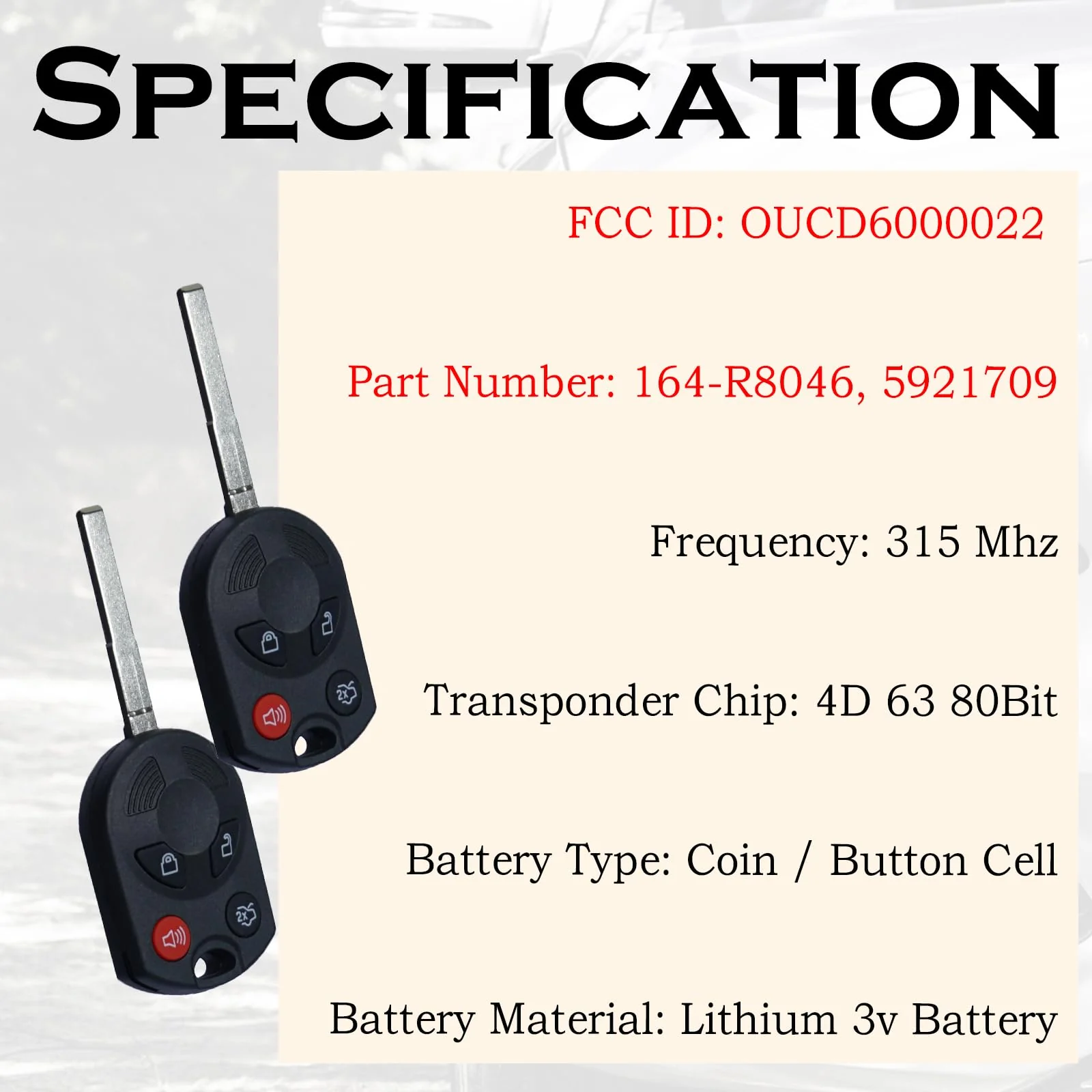 Keyless Entry Remote Control Head Key Fob Replacement Fits for Ford Focus 2012 2013 2014 2015 2016 2017 2018 2019 2020 C-MAX Escape Fiesta 2014-2020 Transit Connect 164-R8046 5921709 OUCD6000022 - Image 3