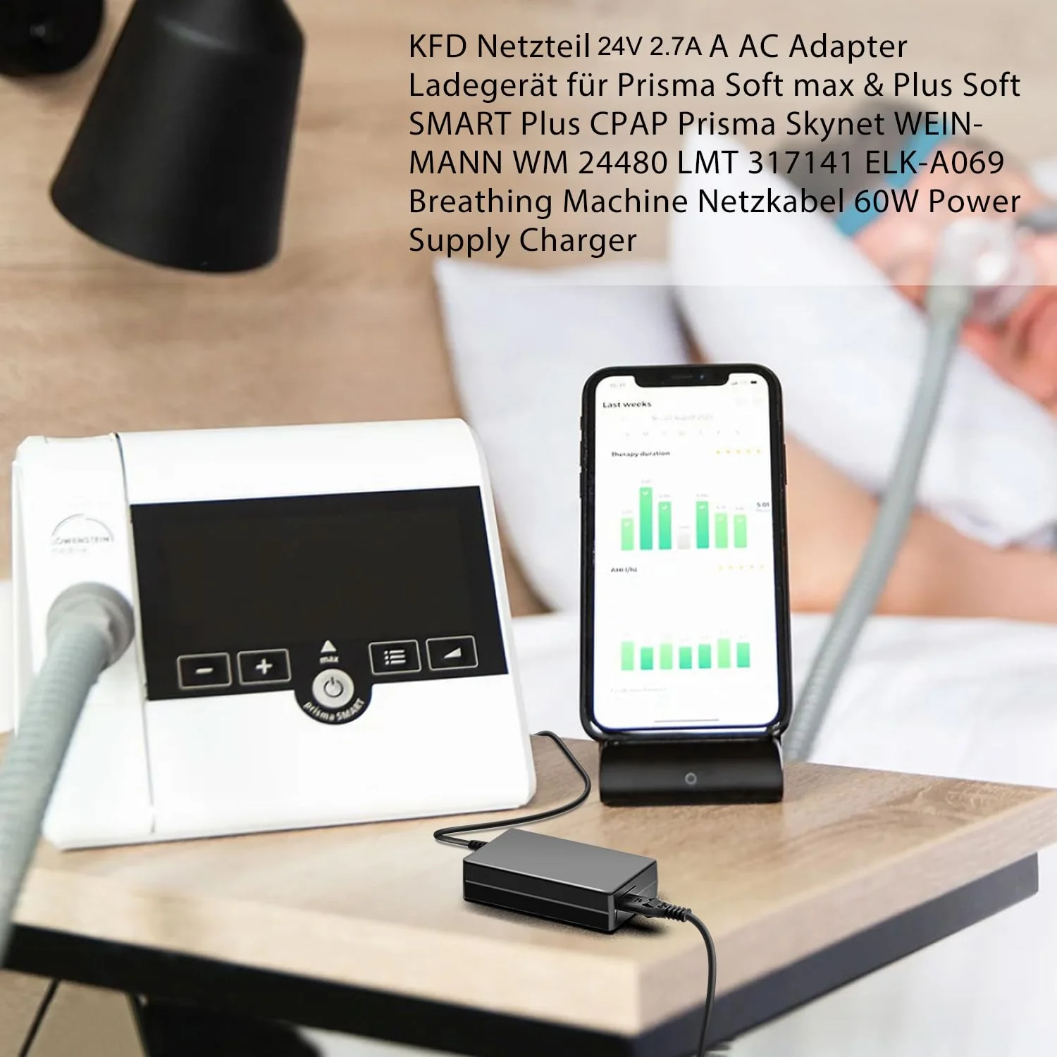 KFD Power Supply 24 V 2.7 A Charger for Löwenstein Prism Smart Plus/Max Prism Soft Plus/Max CPAP Sleep Apnea Device Weinmann WM 24480 Skynet ELK-A069 60 W Medical Adapter (Does Not Fit with 37 V 90 W - Image 3