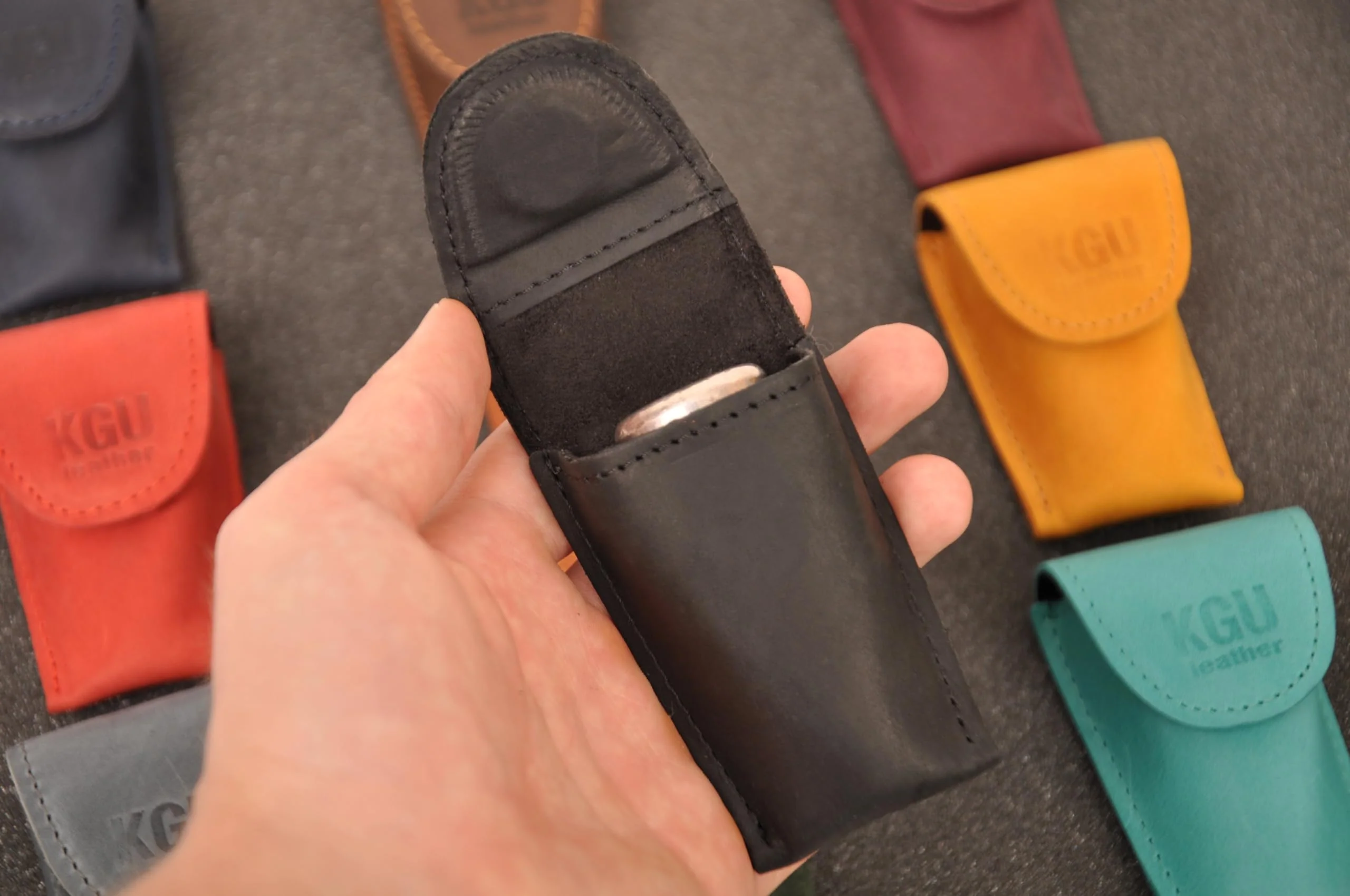 KGUBrass French horn MOUTHPIECE HOLDER single for 1 Mouthpiece. Genuine leather carrying bag. Compact Mouthpiece Holder. Protection Case for French Horn Mouthpiece (Single, Black) - Image 5