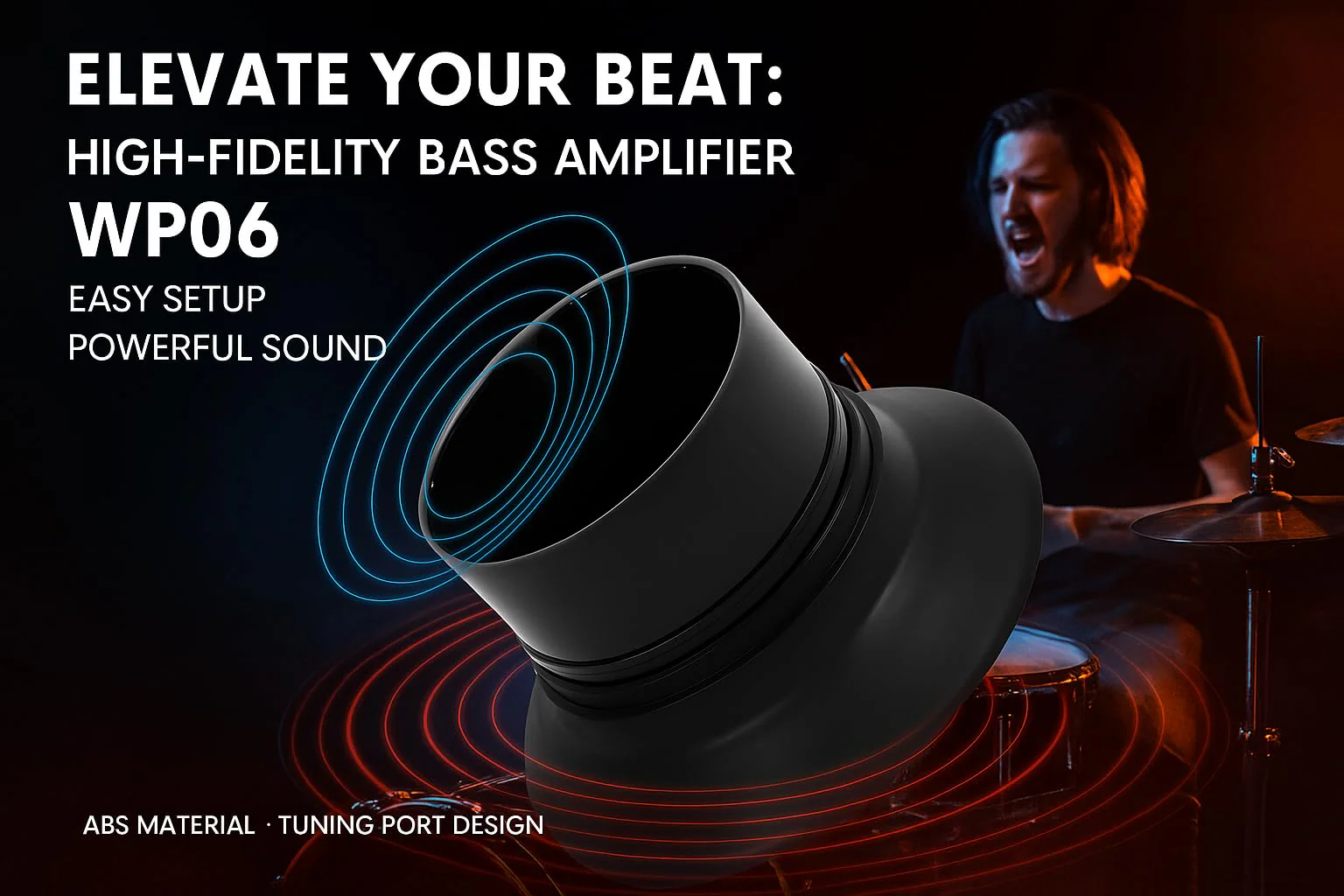 Kick Drum Enhancer, Drum Bass Speaker Expands Frequency Enhances Musical Effect with Port Hole Protector for Performance (WP06 Black) WP06 Black - Image 2