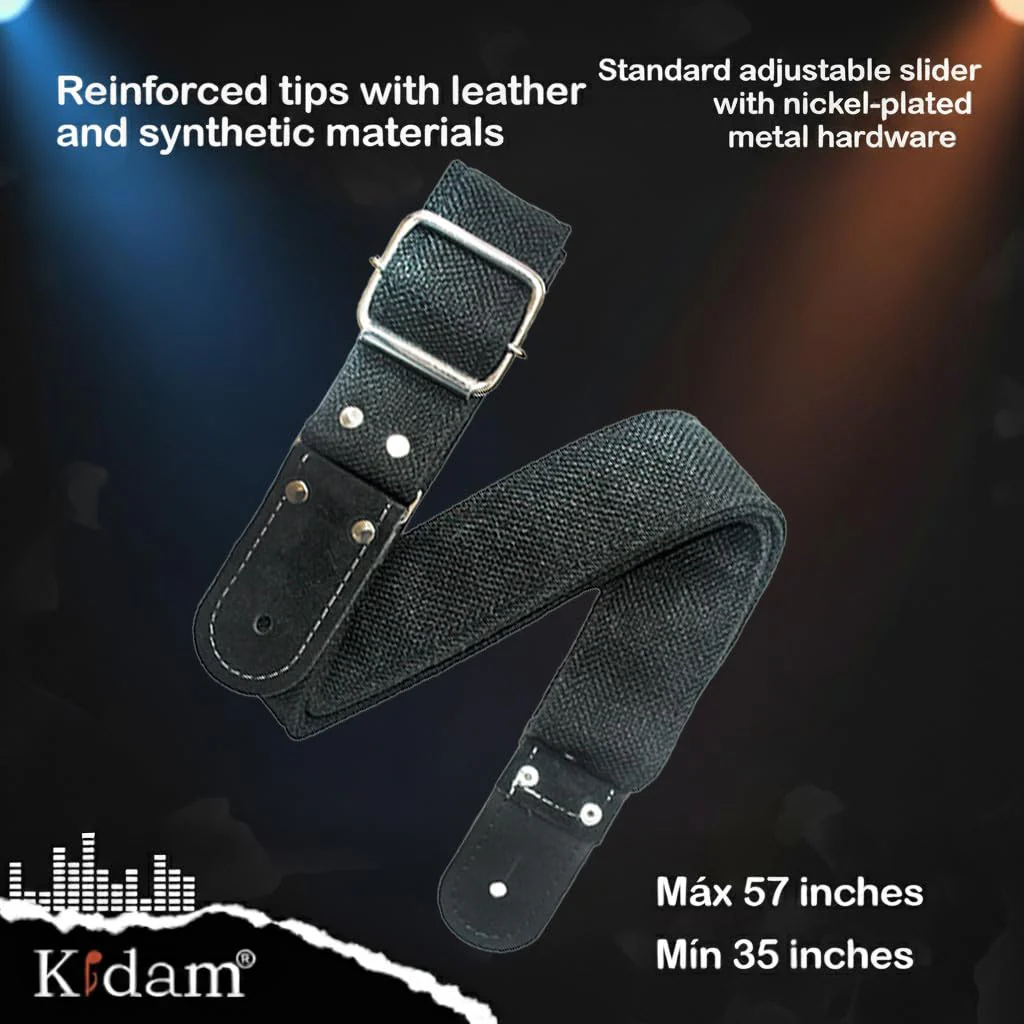 Kidam Jute Guitar Strap, Natural Fiber Adjustable Strap with Leather Ends for Acoustic, Bass & Electric Guitars Black - Image 4