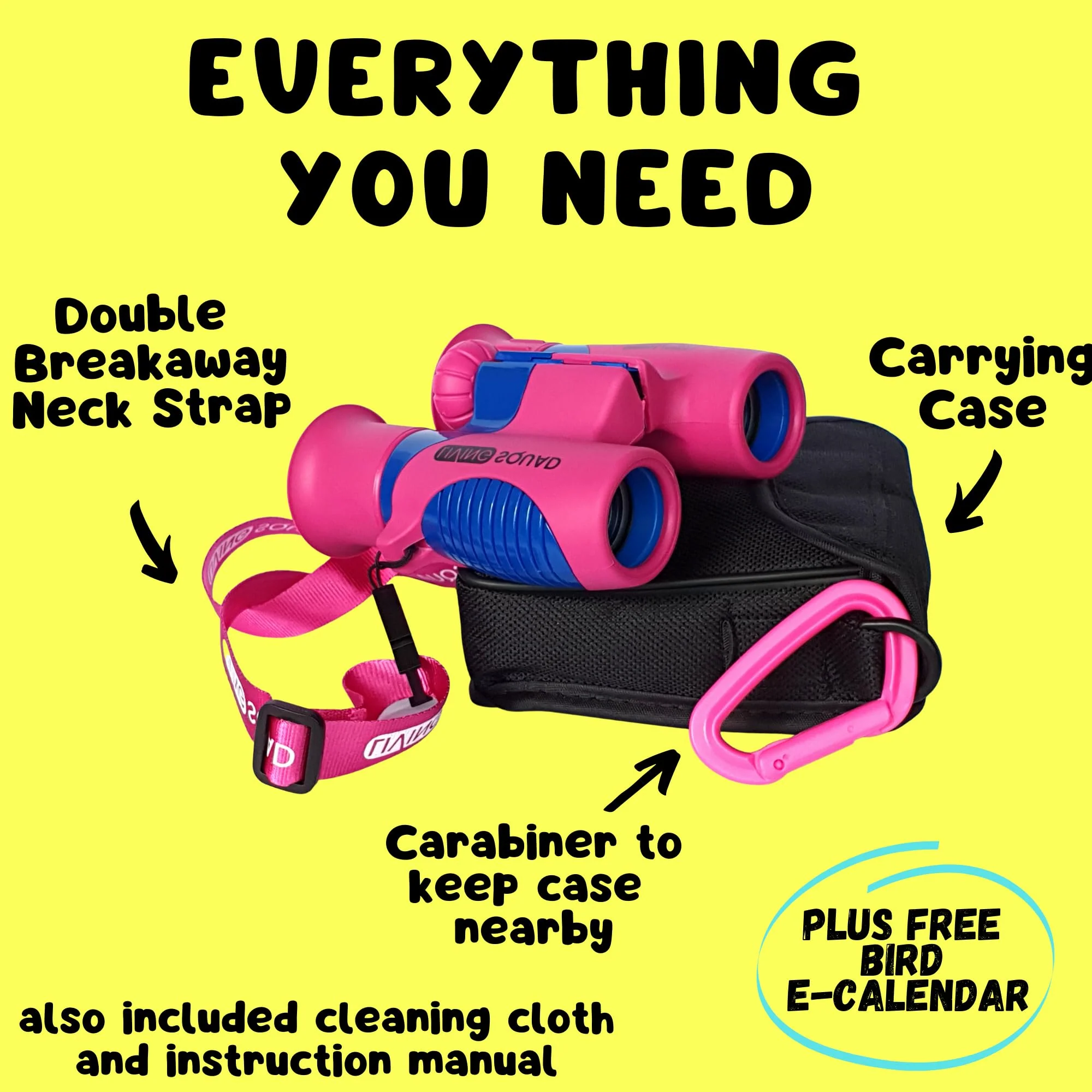 Kids Binoculars 8x21 Pink- Girls Age 3-12, Shock Proof Compact Binoculars for Kids Set- Neck Strap, Compass, Carabiner, Case- High-Resolution Optics Child Gift Toy for Bird Watching, Hiking, Spy Pink/Blue - Image 2