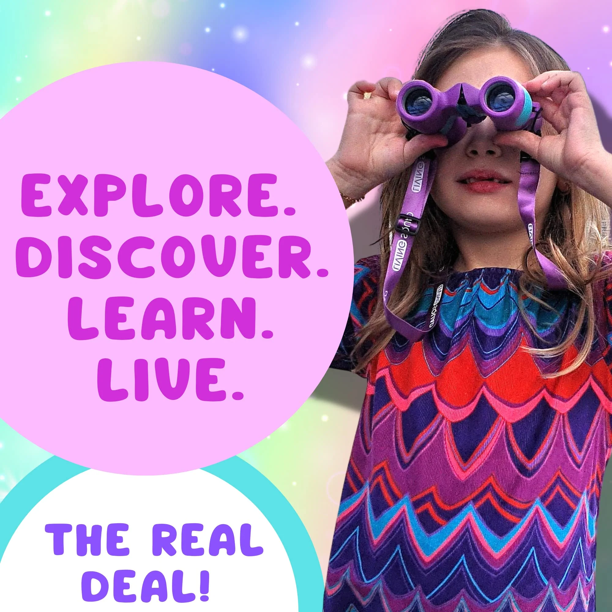 Kids Binoculars 8x21 Pink- Girls Age 3-12, Shock Proof Compact Binoculars for Kids Set- Neck Strap, Compass, Carabiner, Case- High-Resolution Optics Child Gift Toy for Bird Watching, Hiking, Spy Pink/Blue - Image 3