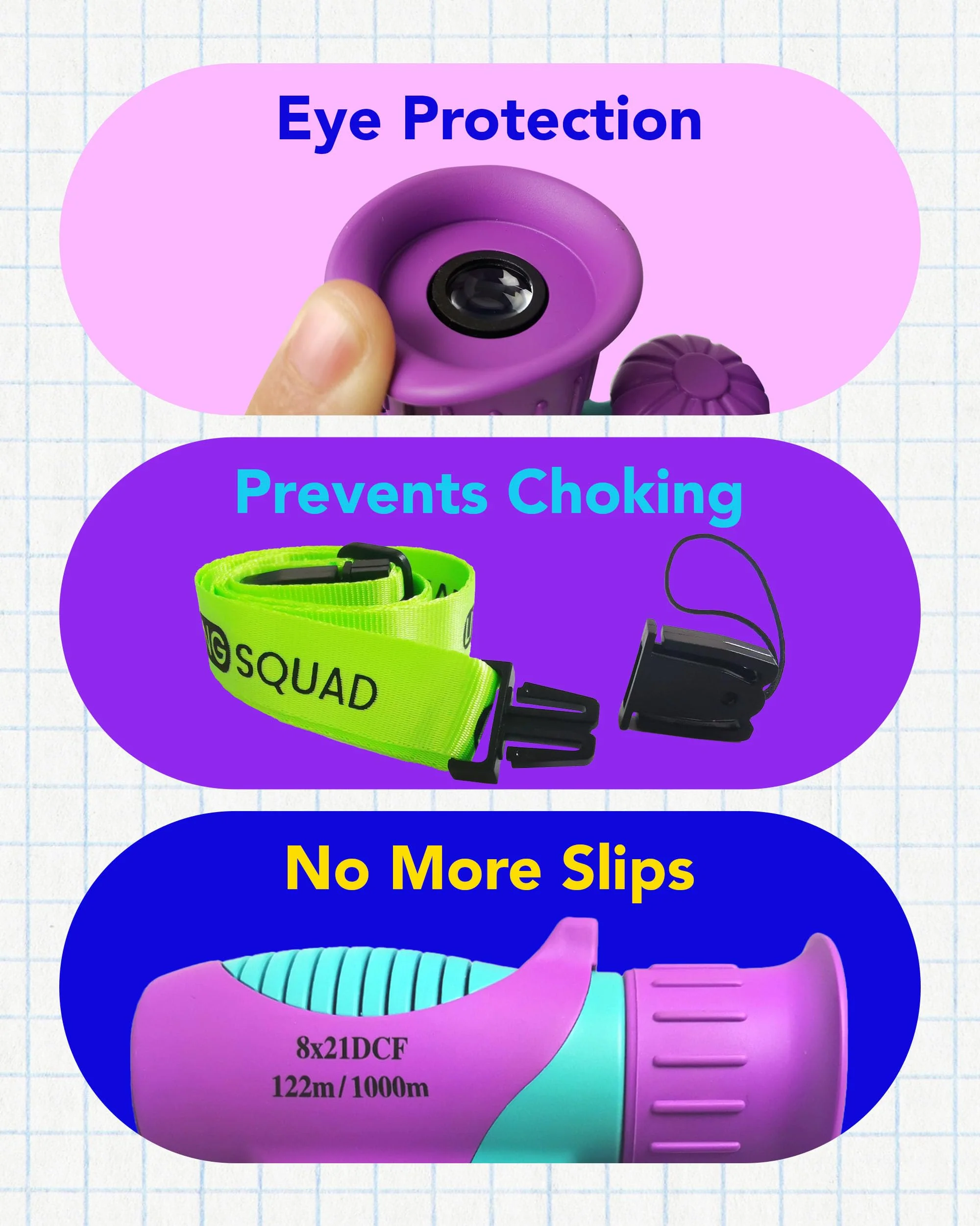 Kids Binoculars 8x21 Pink- Girls Age 3-12, Shock Proof Compact Binoculars for Kids Set- Neck Strap, Compass, Carabiner, Case- High-Resolution Optics Child Gift Toy for Bird Watching, Hiking, Spy Pink/Blue - Image 5