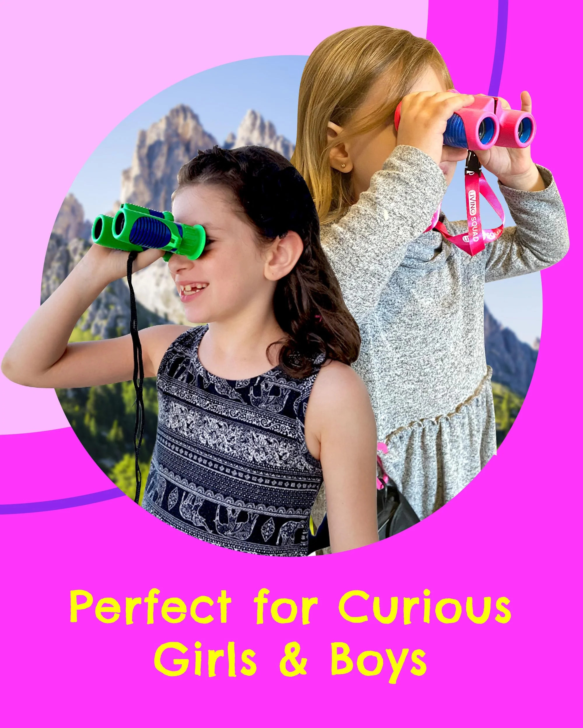 Kids Binoculars 8x21 Pink- Girls Age 3-12, Shock Proof Compact Binoculars for Kids Set- Neck Strap, Compass, Carabiner, Case- High-Resolution Optics Child Gift Toy for Bird Watching, Hiking, Spy Pink/Blue - Image 7