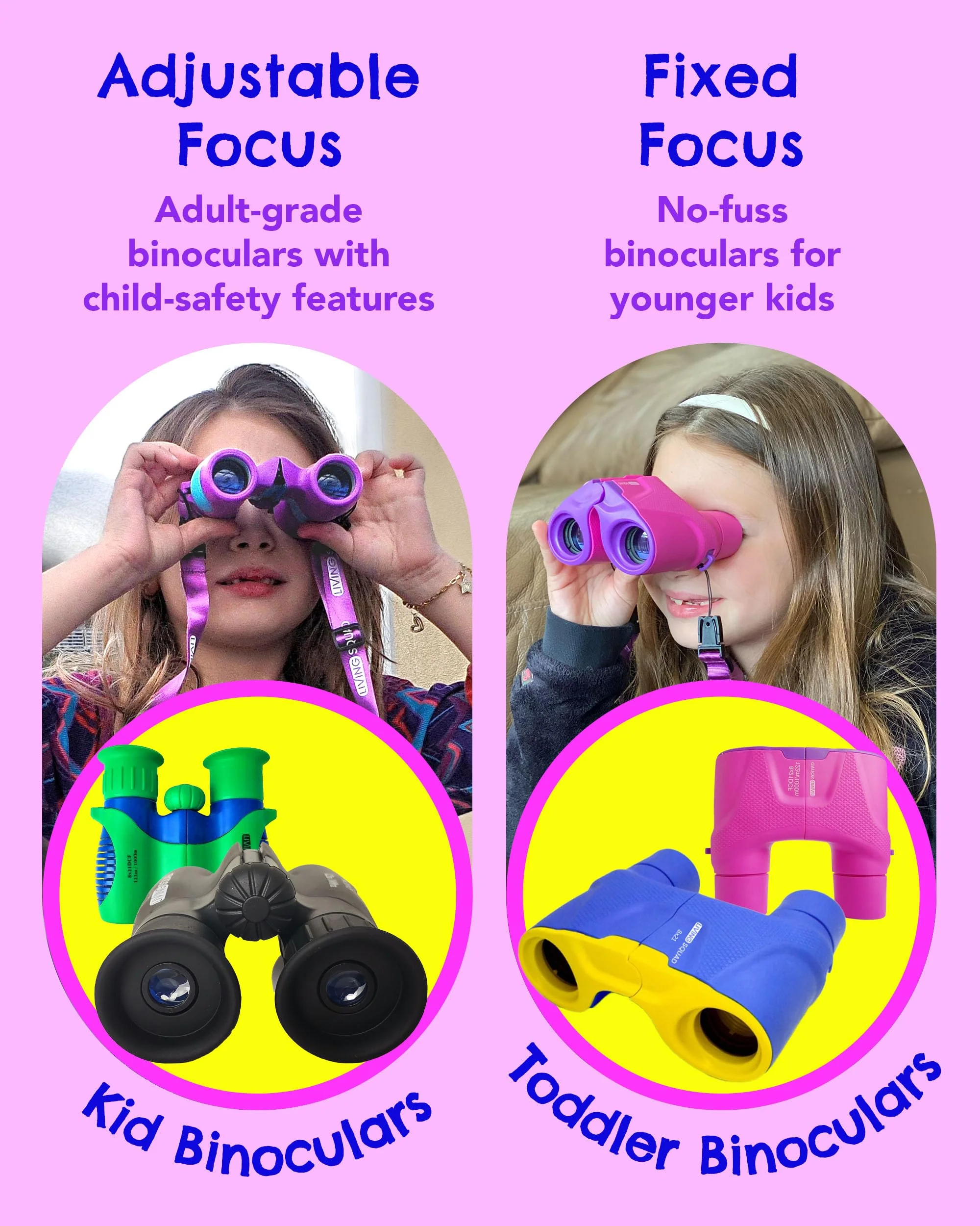 Kids Binoculars 8x21 Pink- Girls Age 3-12, Shock Proof Compact Binoculars for Kids Set- Neck Strap, Compass, Carabiner, Case- High-Resolution Optics Child Gift Toy for Bird Watching, Hiking, Spy Pink/Blue - Image 8