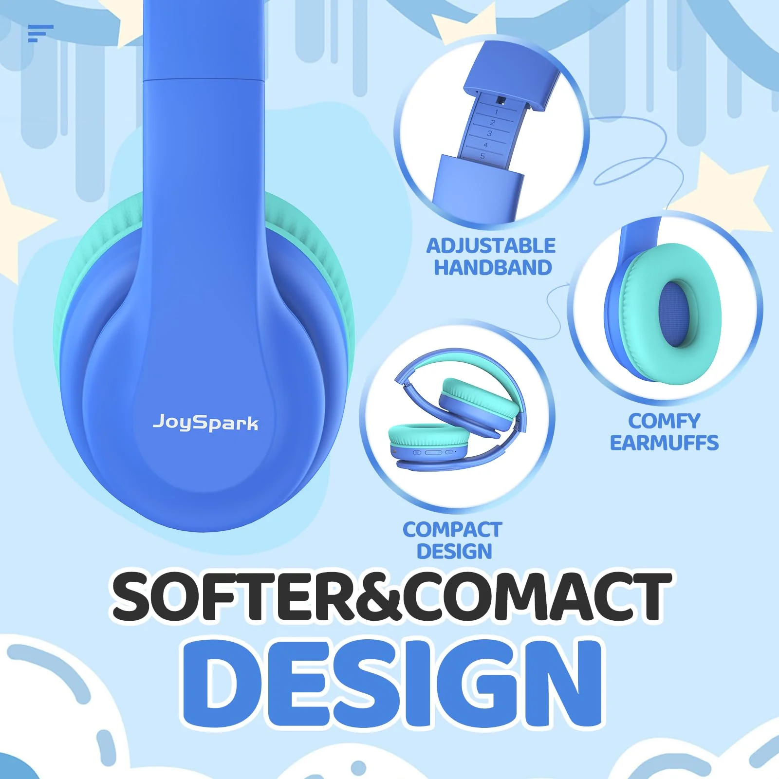 Kids Bluetooth Headphones, Lightweight Kids Wireless Headphones for Kids, 85/94dB Volume Limited, 60 Hours Playtime, Bluetooth 5.3, Over-Ear Toddler Headphones with Built-in Mic-Blue Blue - Image 3