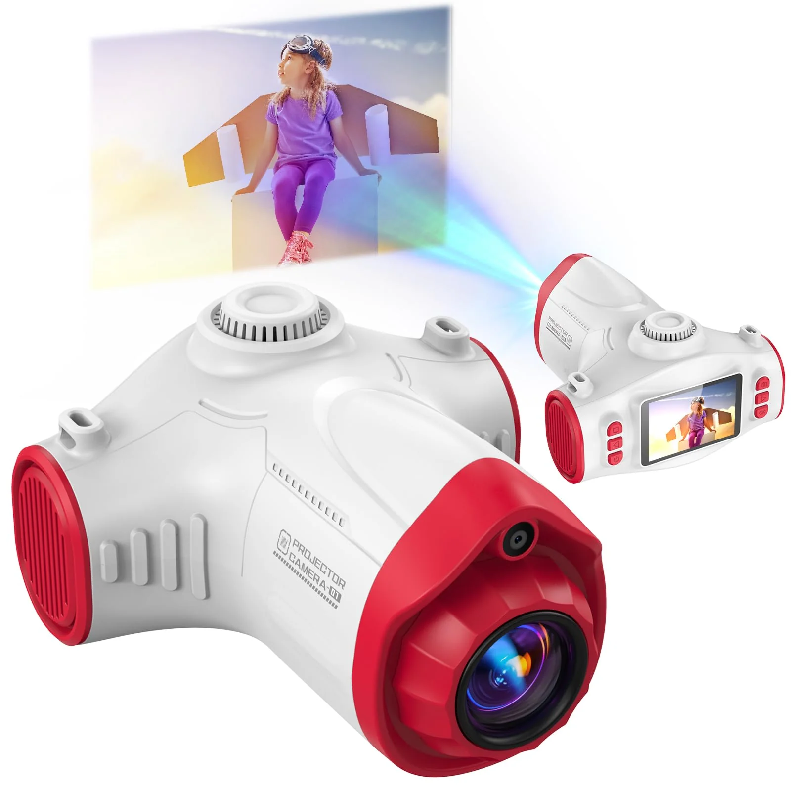 Kids Camera, Camera for Kids with Projector, Offers Projection, 48MP Photography, 1080p Video Recording, Kids Digital Camera Christmas Birthday Gifts for Boys Girls Age 3+ (Red) Red - Image 2