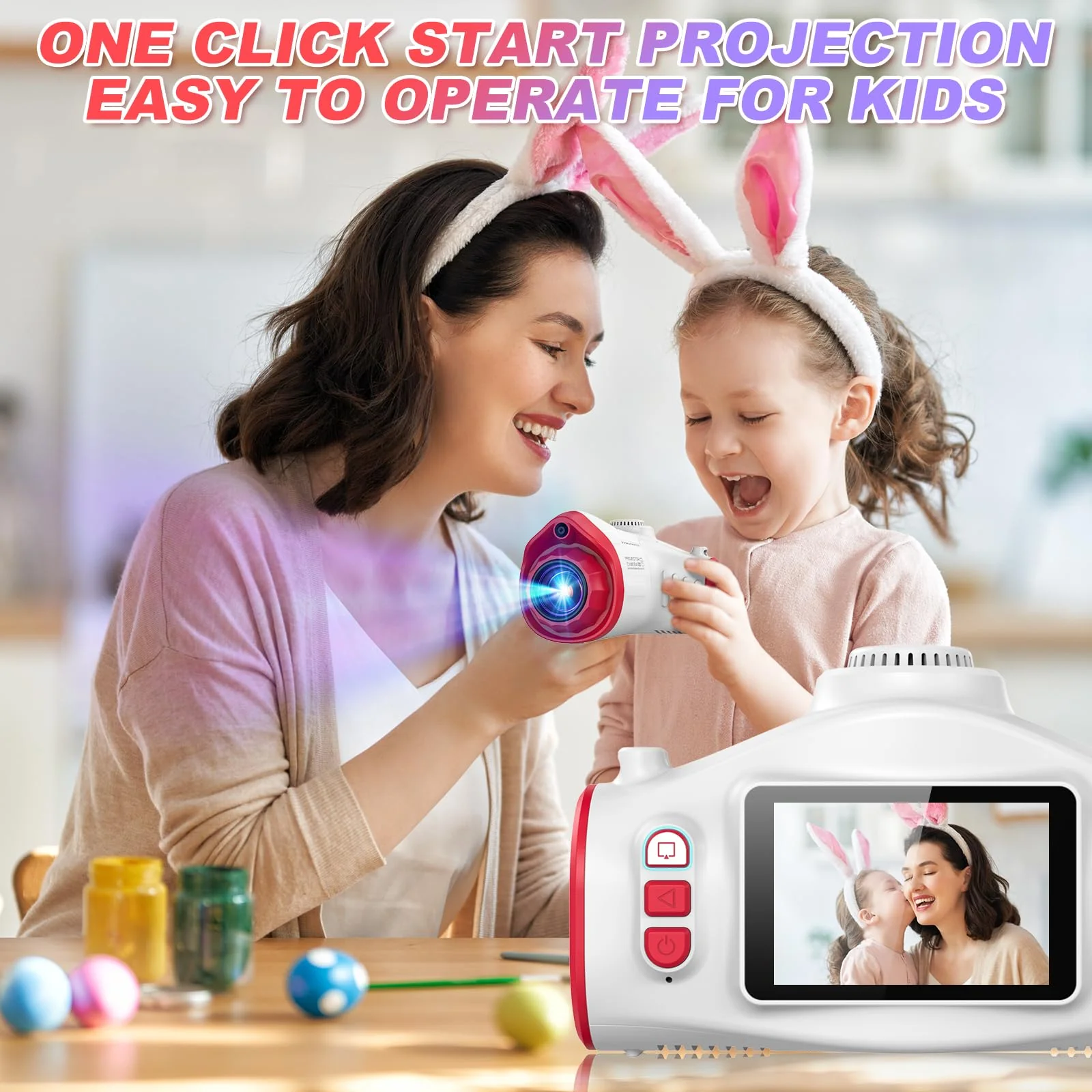 Kids Camera, Camera for Kids with Projector, Offers Projection, 48MP Photography, 1080p Video Recording, Kids Digital Camera Christmas Birthday Gifts for Boys Girls Age 3+ (Red) Red - Image 6