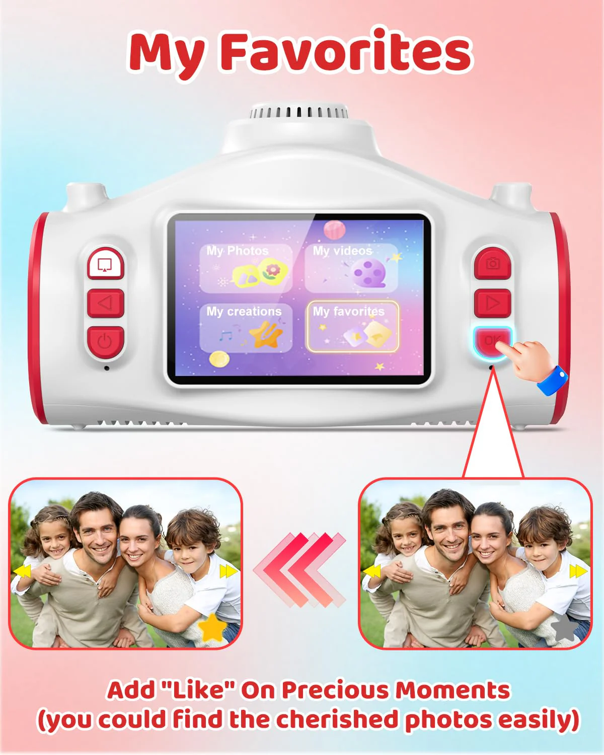Kids Camera with Projector, 1080P Digital Video Camcorder, 48MP Photo Camera, Portable Toddler Camera Christmas Birthday Travel Gift Toy for Boys Girls Age 3 4 5 6 7 8 9 10 11 12, White - Image 10