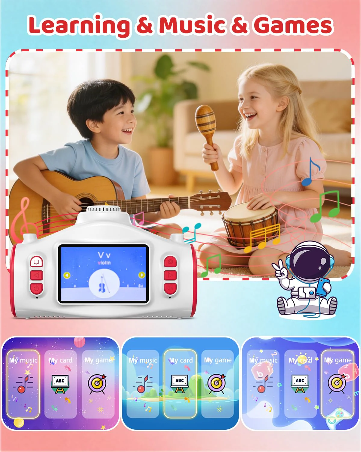 Kids Camera with Projector, 1080P Digital Video Camcorder, 48MP Photo Camera, Portable Toddler Camera Christmas Birthday Travel Gift Toy for Boys Girls Age 3 4 5 6 7 8 9 10 11 12, White - Image 11