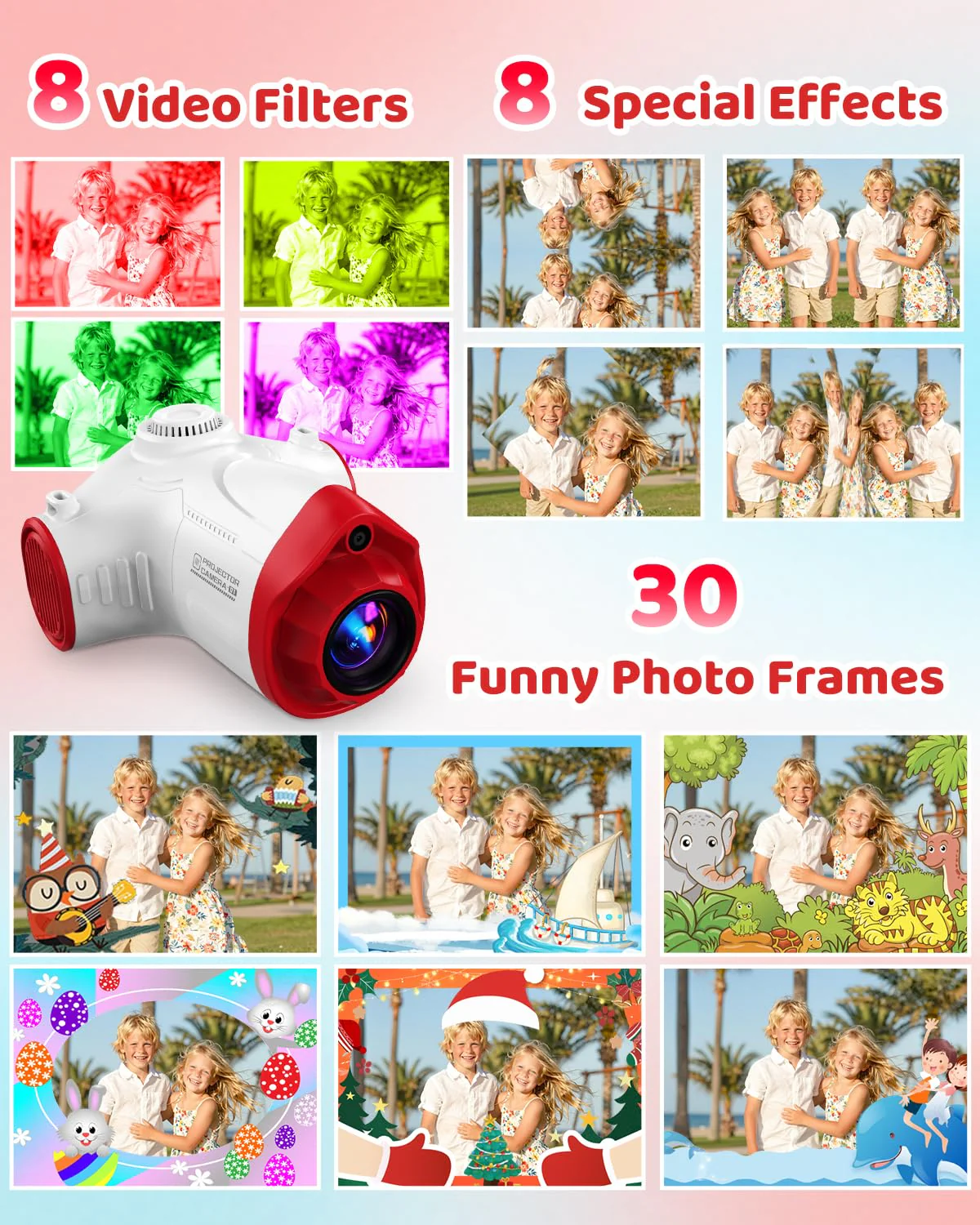 Kids Camera with Projector, 1080P Digital Video Camcorder, 48MP Photo Camera, Portable Toddler Camera Christmas Birthday Travel Gift Toy for Boys Girls Age 3 4 5 6 7 8 9 10 11 12, White - Image 6