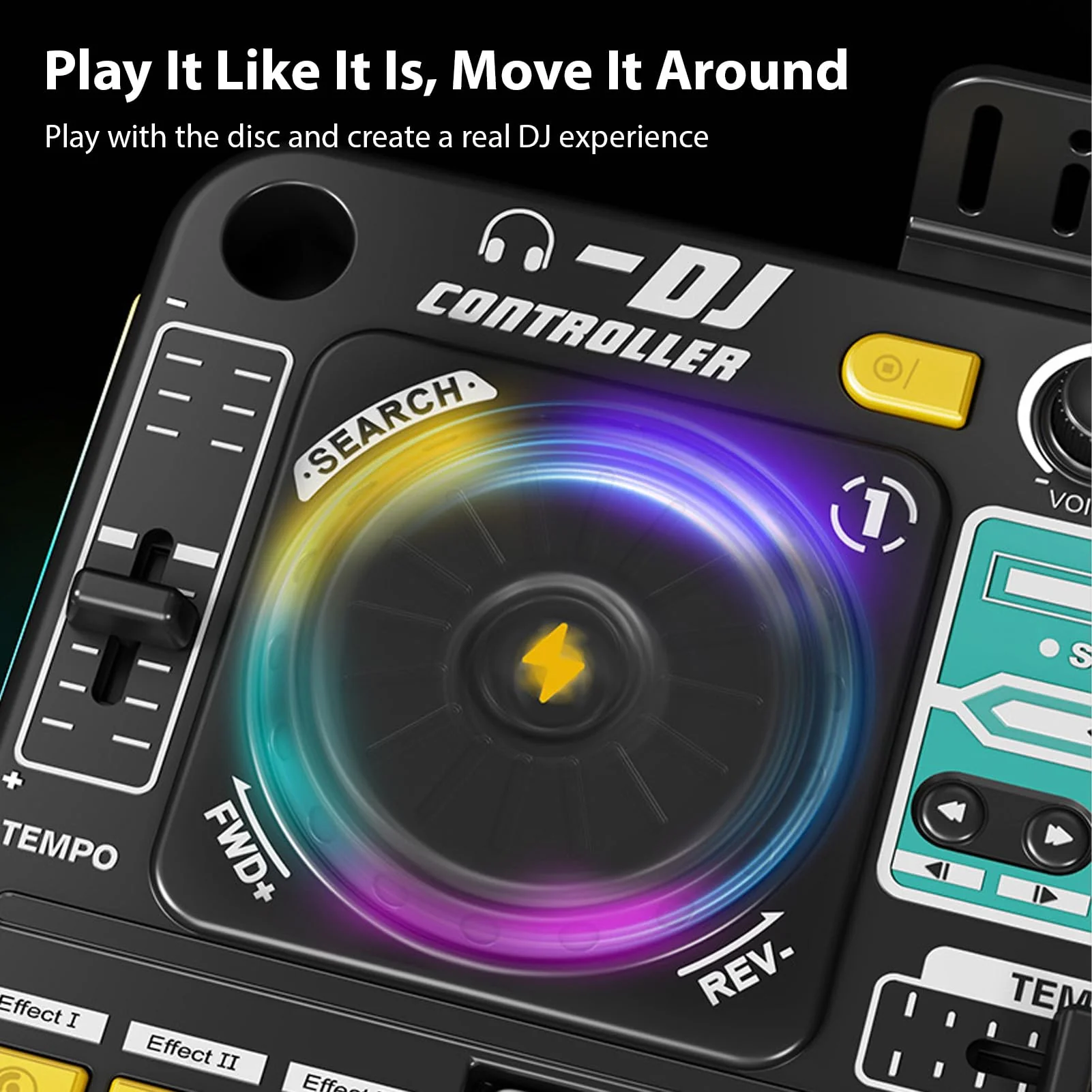 Kids DJ Controller DJ Mixer Table DJ Equipment with BT 5.0 Adjustable Microphone 8 Electronic Keyboard Buttons 3 Disc Sound Effects 12 MIDI Songs Light-Up Whack-A-Mole Game Black - Image 4