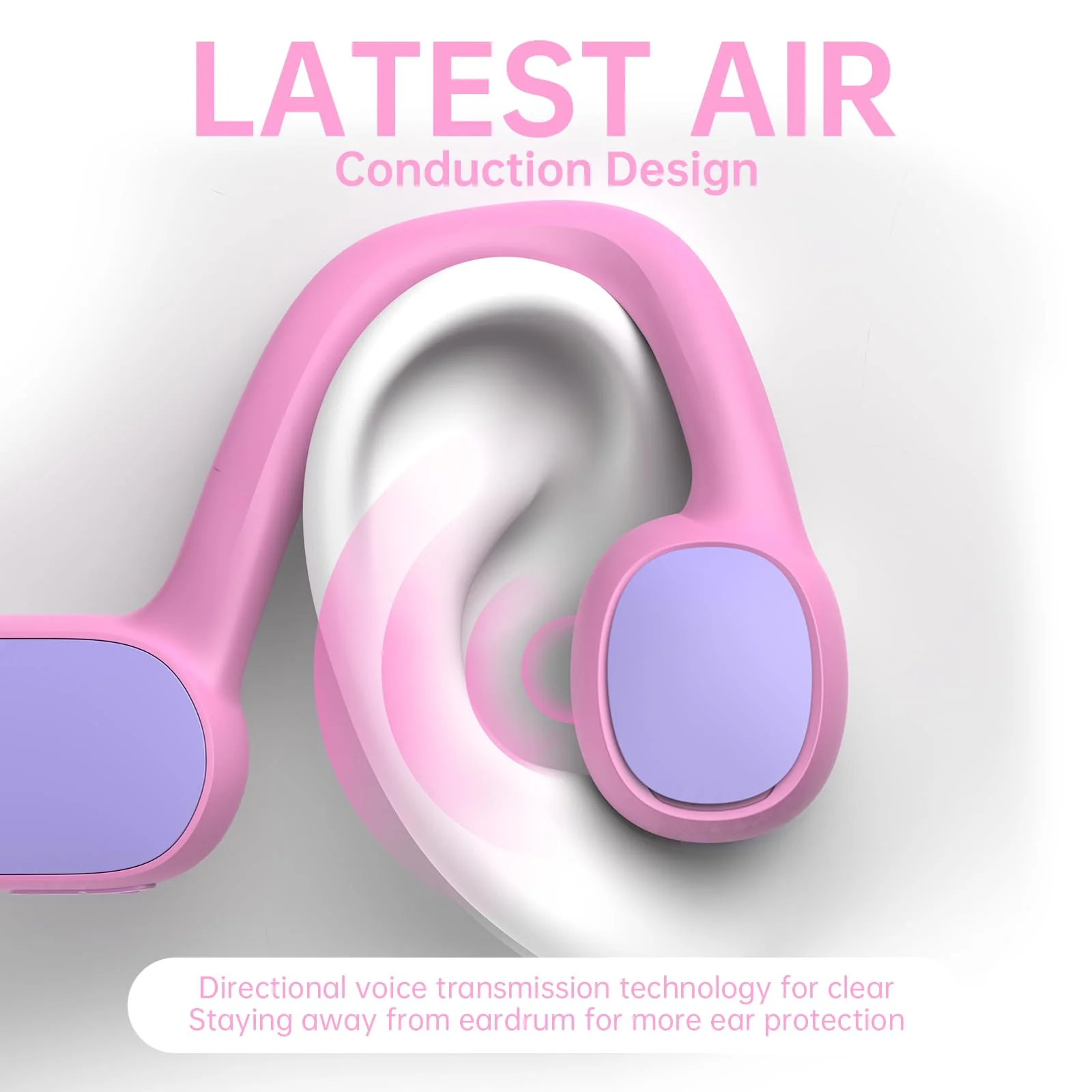 Kids Headphones, Bluetooth 5.2 Air Conduction Open Ear Headphones, 85dB Volume Limiting, Stereo Sound with Mic, IPX5 Waterproof, 20H Playtime, Perfect for School and Outdoor-Pink PinK - Image 2