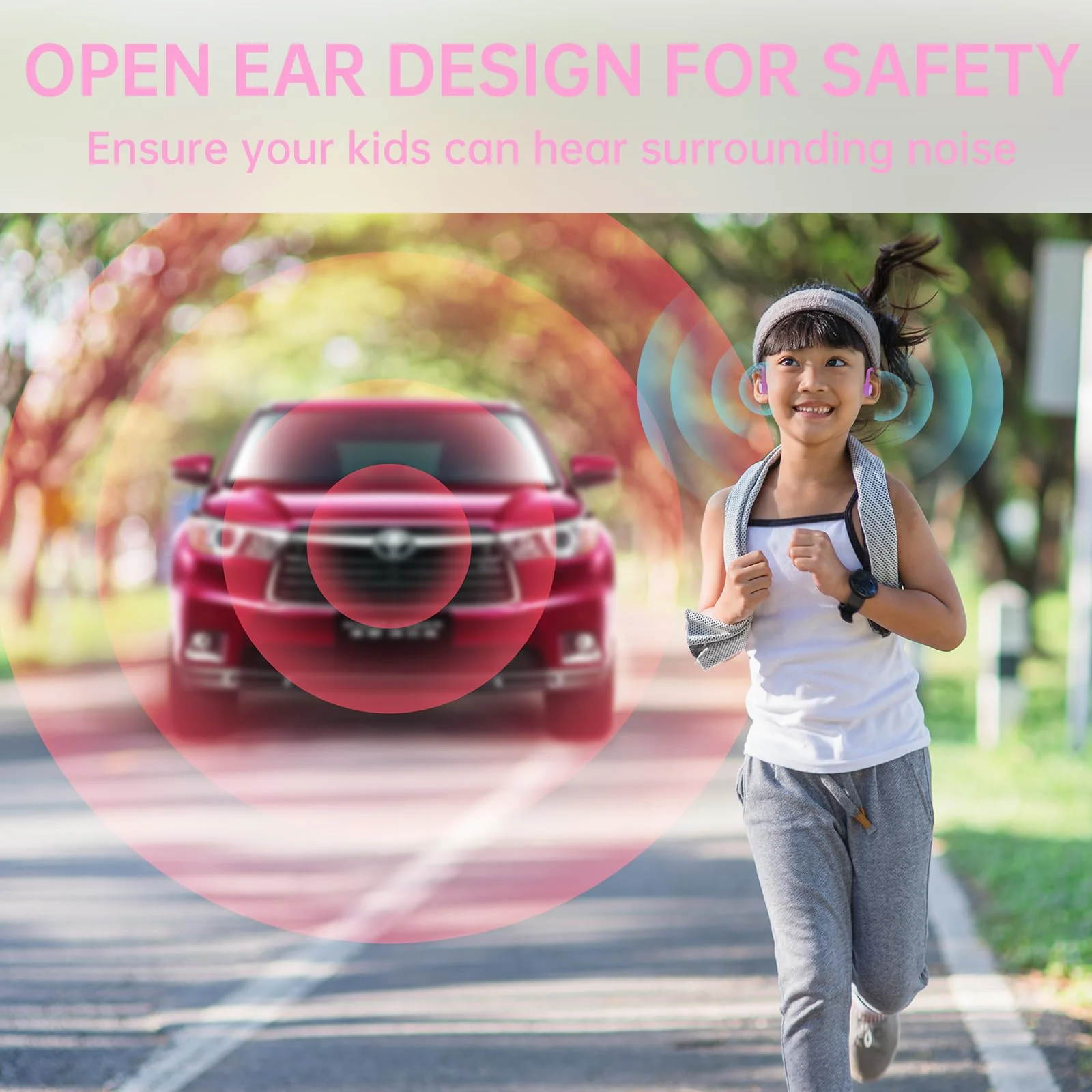 Kids Headphones, Bluetooth 5.2 Air Conduction Open Ear Headphones, 85dB Volume Limiting, Stereo Sound with Mic, IPX5 Waterproof, 20H Playtime, Perfect for School and Outdoor-Pink PinK - Image 4