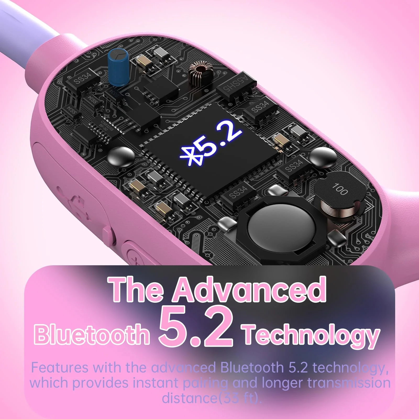 Kids Headphones, Bluetooth 5.2 Air Conduction Open Ear Headphones, 85dB Volume Limiting, Stereo Sound with Mic, IPX5 Waterproof, 20H Playtime, Perfect for School and Outdoor-Pink PinK - Image 5
