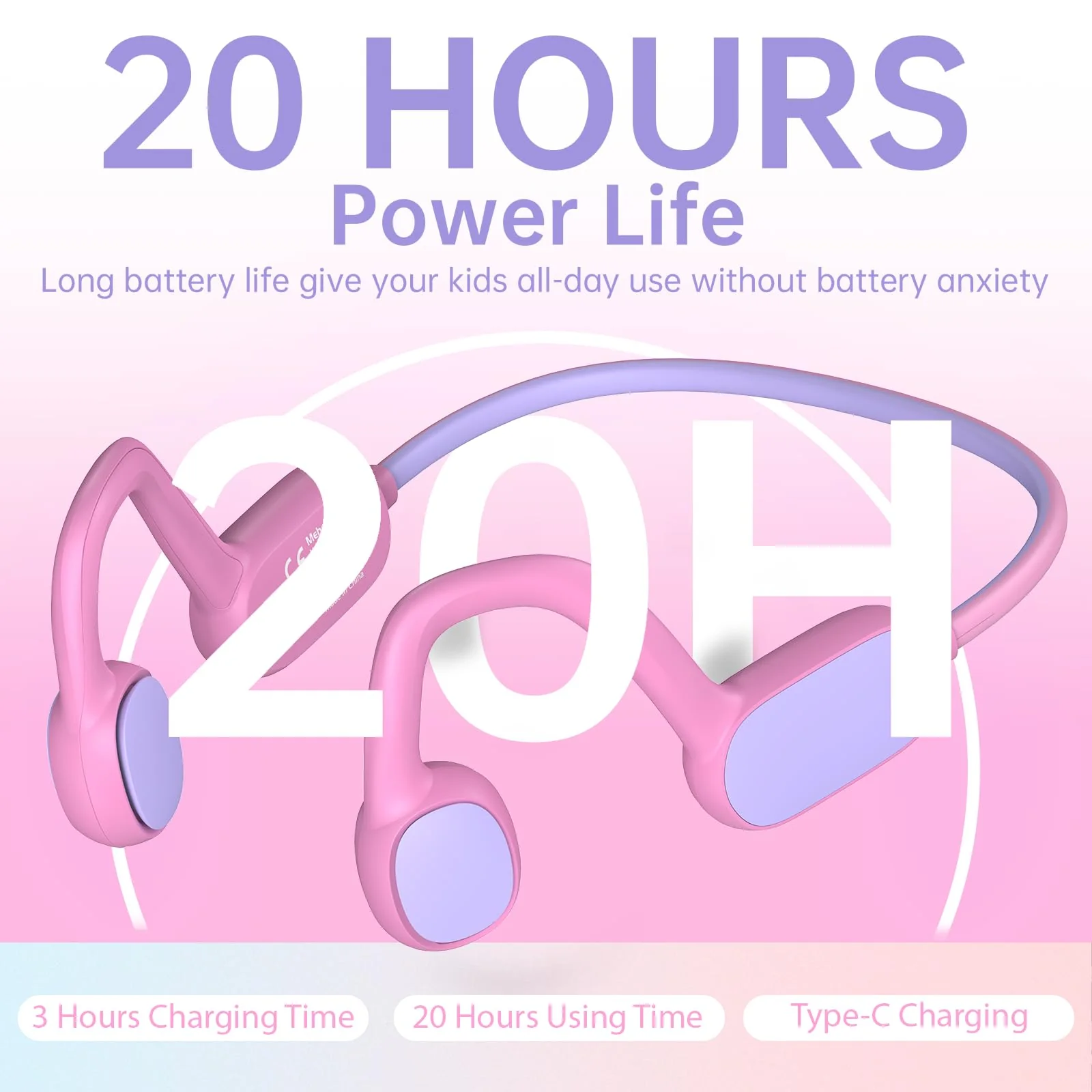 Kids Headphones, Bluetooth 5.2 Air Conduction Open Ear Headphones, 85dB Volume Limiting, Stereo Sound with Mic, IPX5 Waterproof, 20H Playtime, Perfect for School and Outdoor-Pink PinK - Image 7