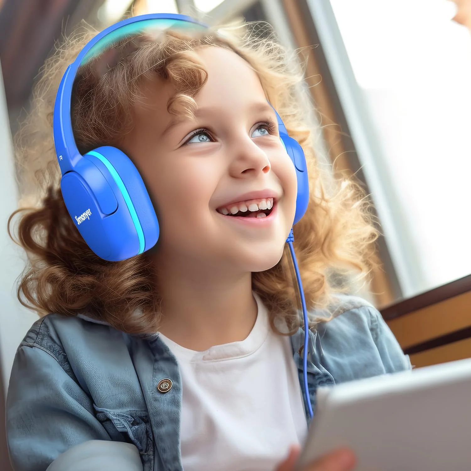 Kids Headphones for School, 3.5mm Jack Wired Headphones for Kids with Safe Volume Limiter, HD Stereo Sound On-Ear Girls Boys Toddler Headphones for Tablet, iPad, Kindle(Blue) Blue - Image 2