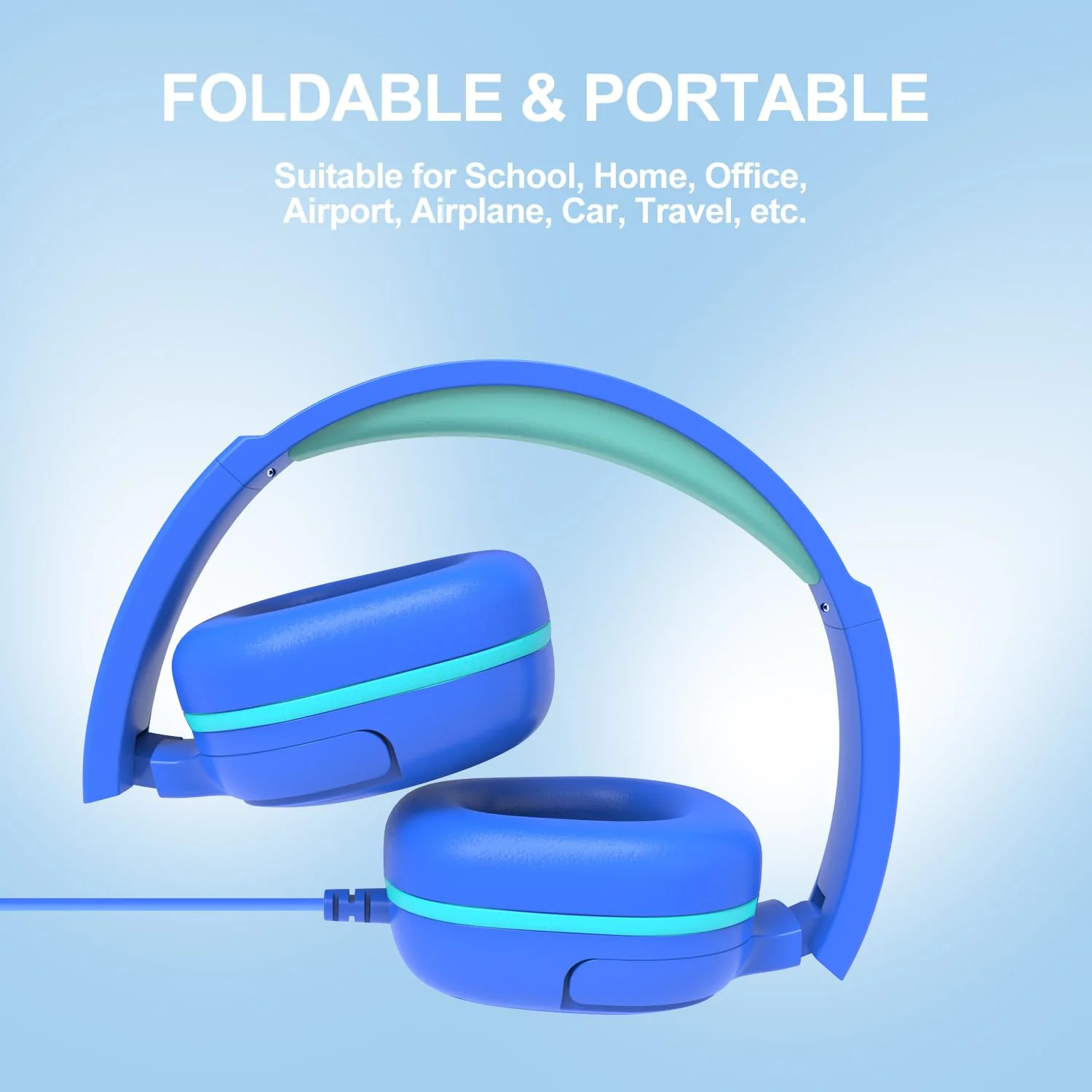 Kids Headphones for School, 3.5mm Jack Wired Headphones for Kids with Safe Volume Limiter, HD Stereo Sound On-Ear Girls Boys Toddler Headphones for Tablet, iPad, Kindle(Blue) Blue - Image 6