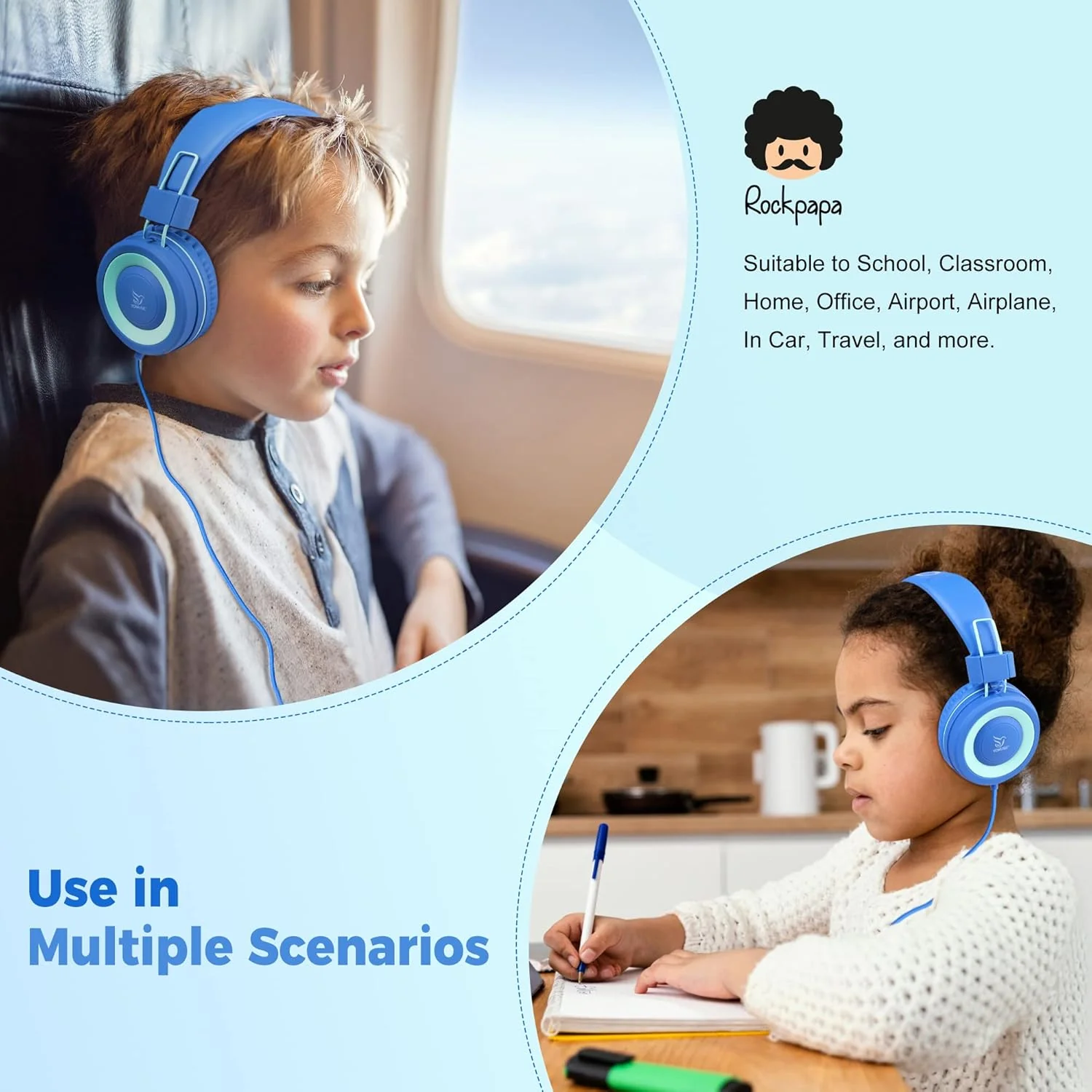 Kids Headphones - noot products K11 Foldable Stereo Tangle-Free 3.5mm Jack Wired Cord On-Ear Headset for Children/Teens/Boys/Girls/Smartphones/School/Kindle/Airplane Travel/Plane/Tablet (Navy/Teal) Navy/Teal - Image 3