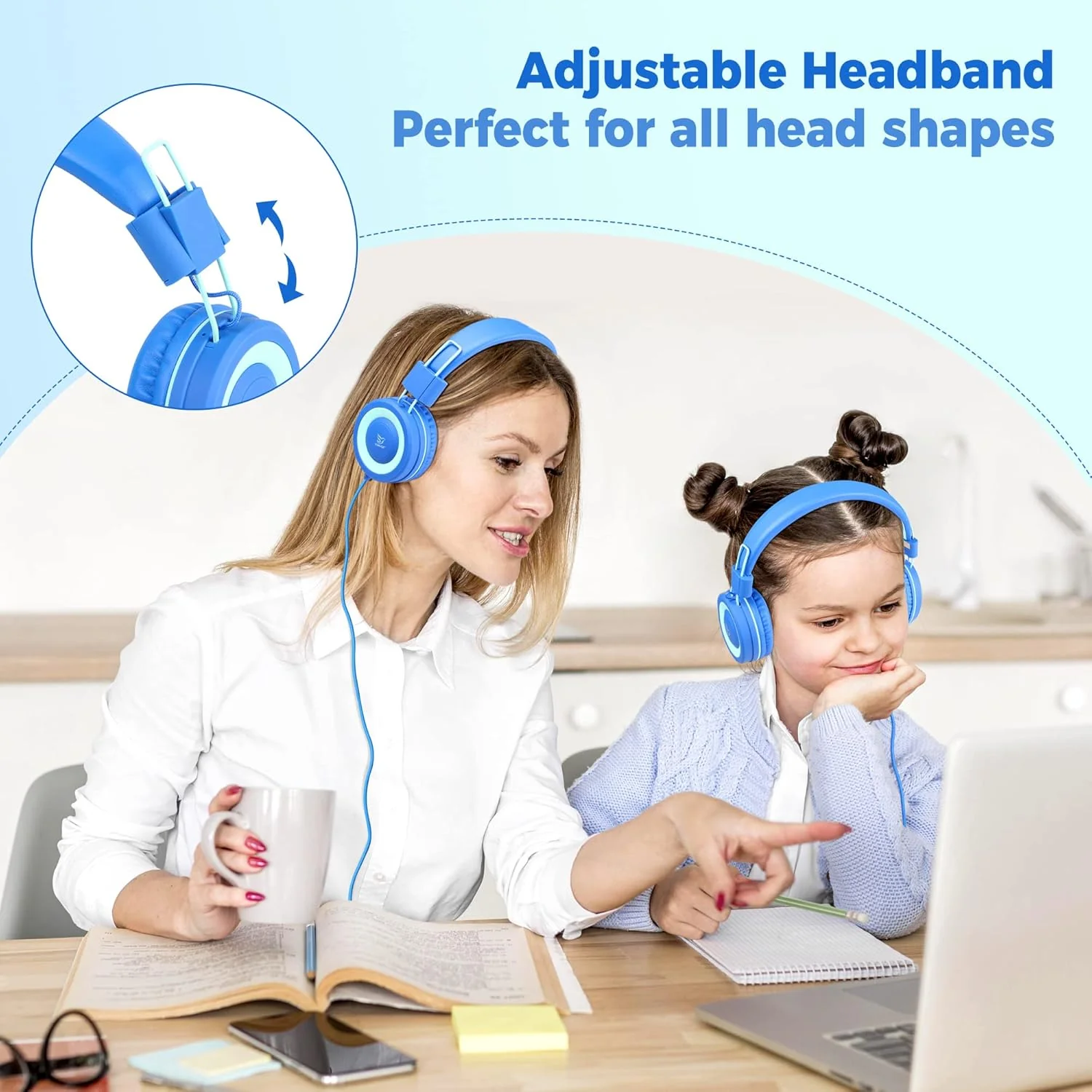 Kids Headphones - noot products K11 Foldable Stereo Tangle-Free 3.5mm Jack Wired Cord On-Ear Headset for Children/Teens/Boys/Girls/Smartphones/School/Kindle/Airplane Travel/Plane/Tablet (Navy/Teal) Navy/Teal - Image 6
