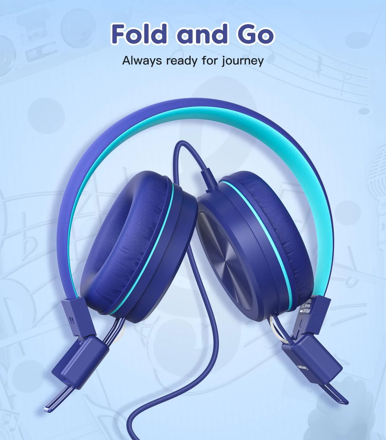 Kids Headphones, Toddler Headphones with Safe Volume Limiter 94dB, Wired School Headphones for Kid, 3.5mm Adjustable On-Ear Headphones for Boys/Girls/Children/Teens/iPad/Computer, Dark Blue Plug 3.5mm - Image 4