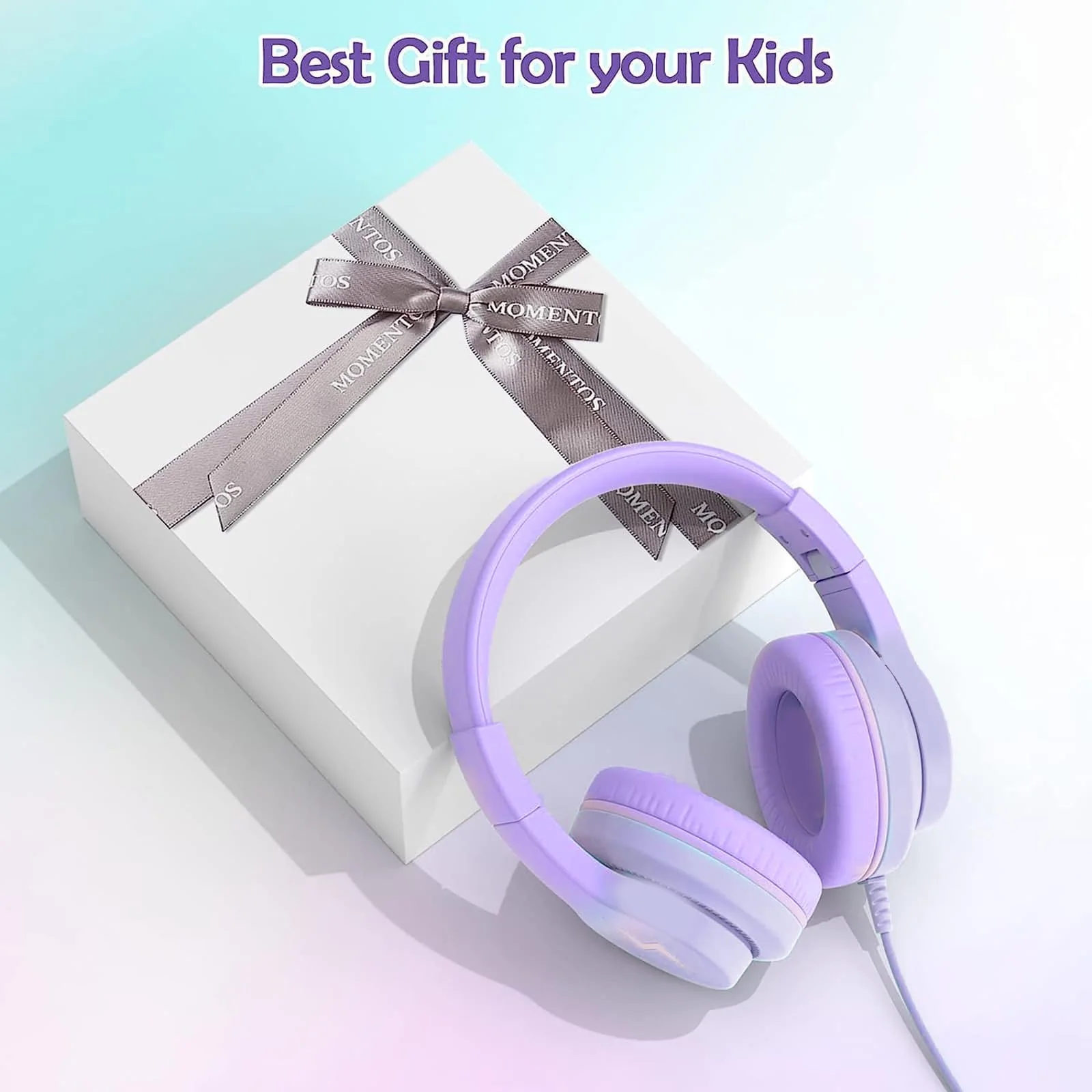 Kids Headphones, Wired Headphones for Kids with Microphone, 85/94dB Volume Limiter Headphones for Girls Boys with Sharing Jack, Foldable Headphones for Online Study, Gradient Deep Purple - Image 5