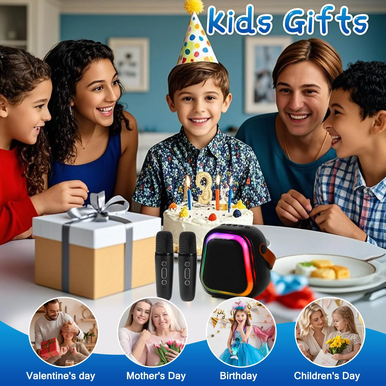 Kids Karaoke Machine for Adults, Portable Bluetooth Mini Karaoke Microphone, Singing Speaker with 2 Wireless Mic and Party Light, Birthday Gifts for Boys Girls, Family Home Party - Image 2